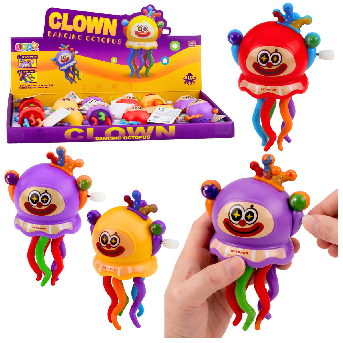 Aufziehbares Oktopus-Clown-Spielzeug reitet und bewegt Tentakel