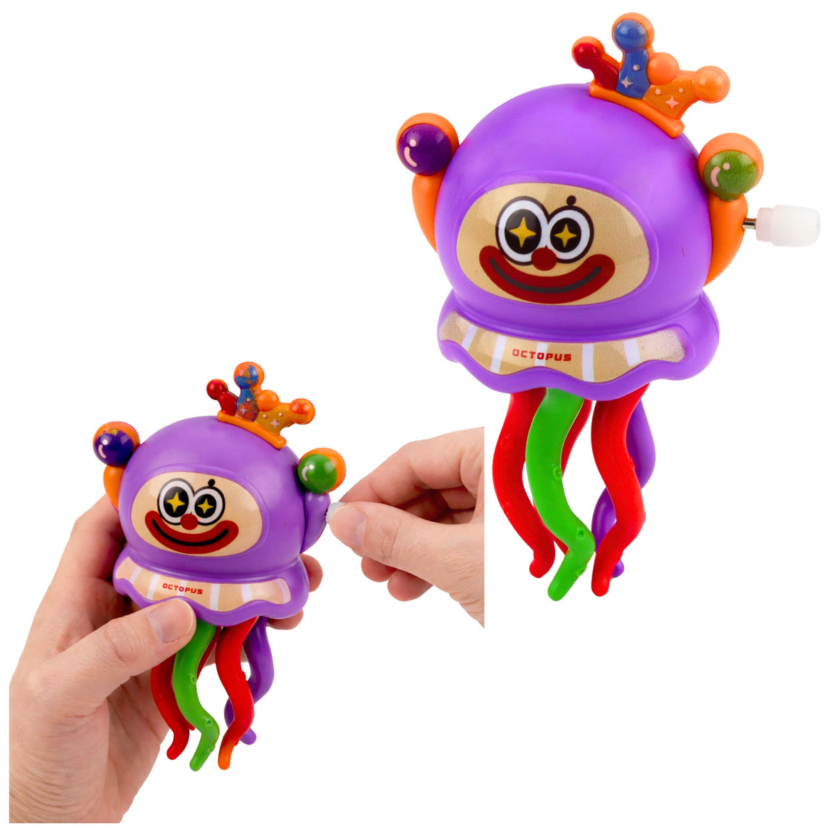 Aufziehbares Oktopus-Clown-Spielzeug reitet und bewegt Tentakel