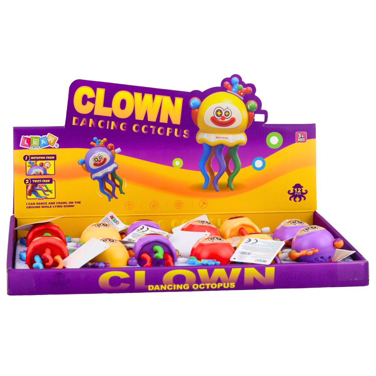 Aufziehbares Oktopus-Clown-Spielzeug reitet und bewegt Tentakel