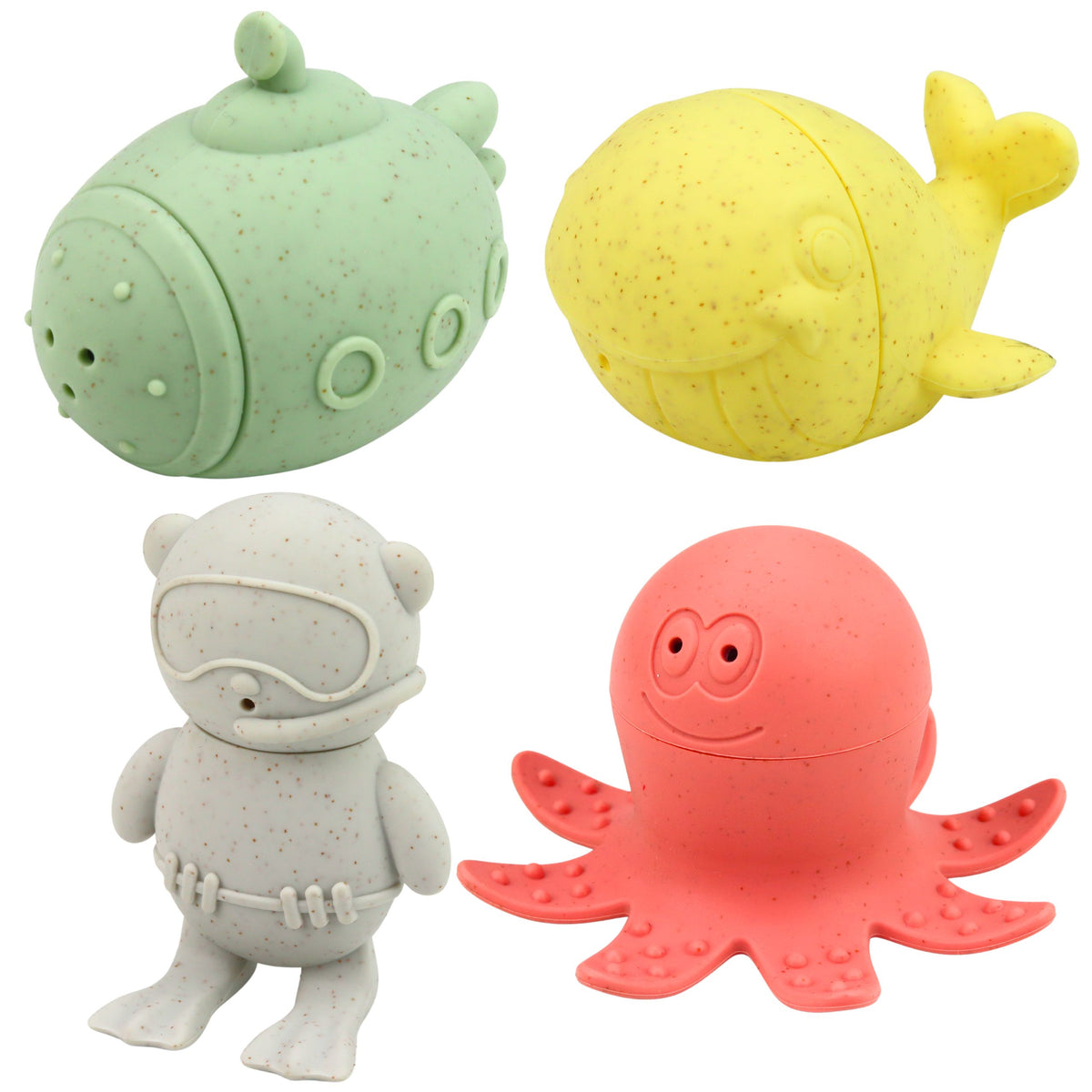 Brinquedos educativos para banho Figuras de borracha sensorial Pastel 4 peças.