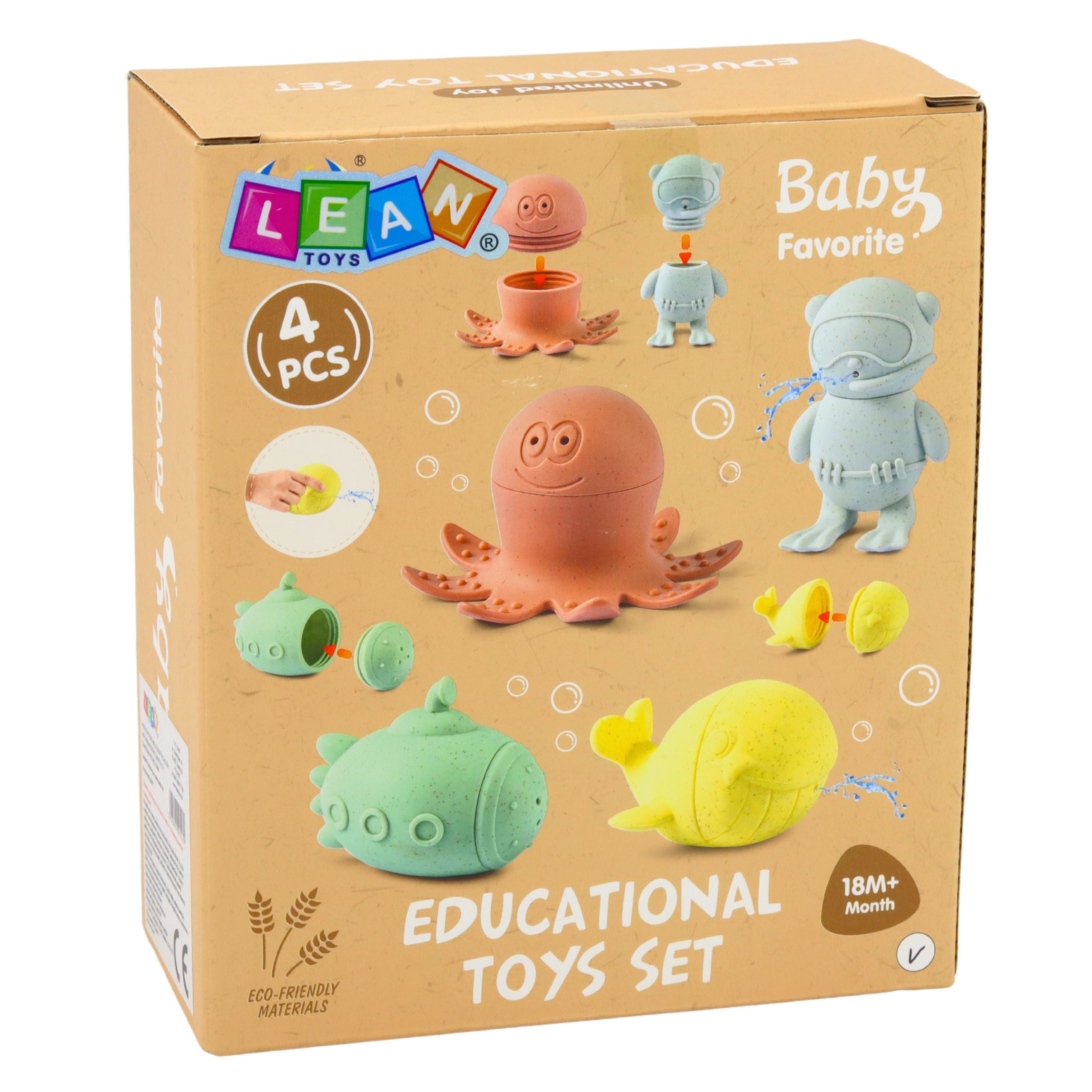Educational Bath Toys Sensory Rubber Figures Pastel 4 Pcs.