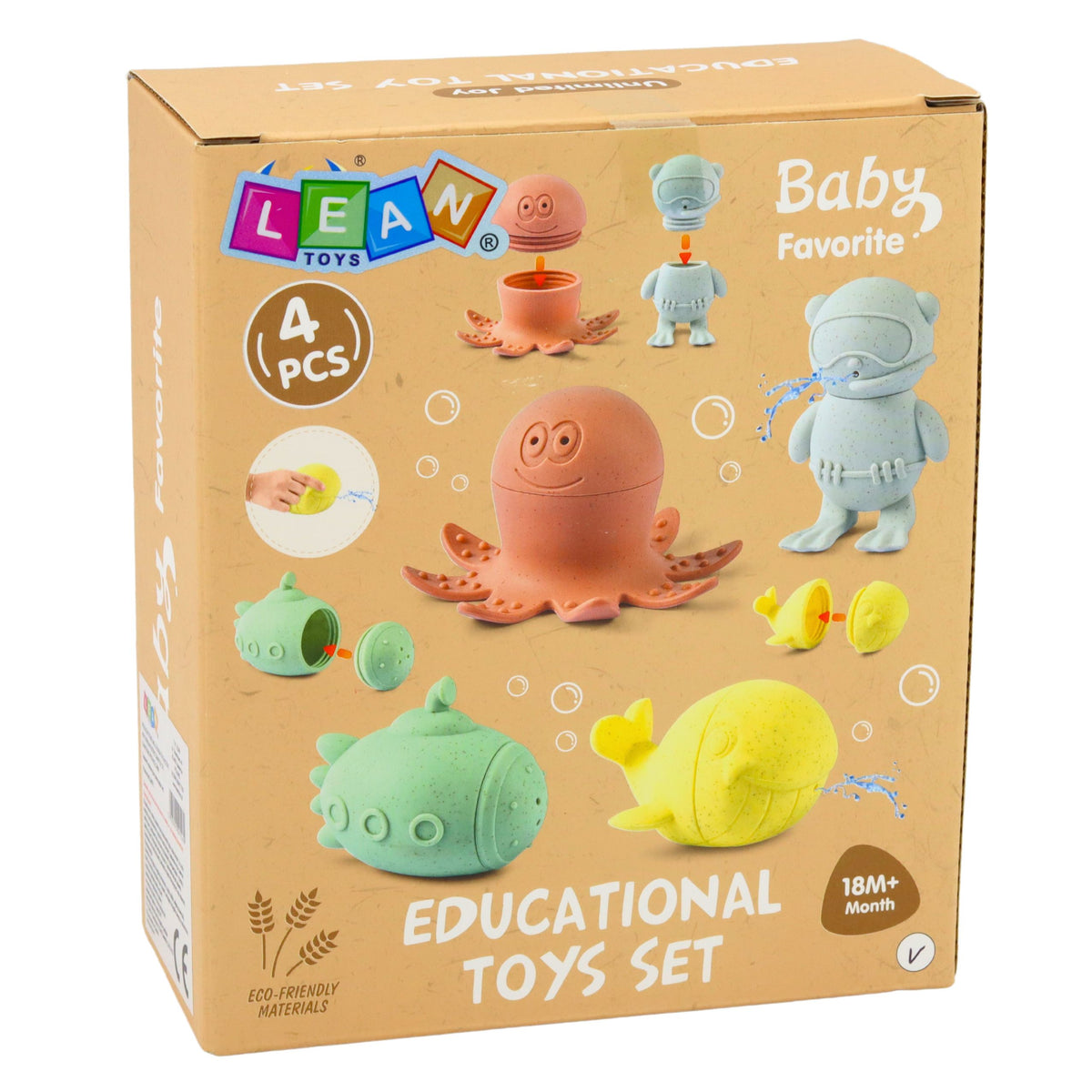 Brinquedos educativos para banho Figuras de borracha sensorial Pastel 4 peças.