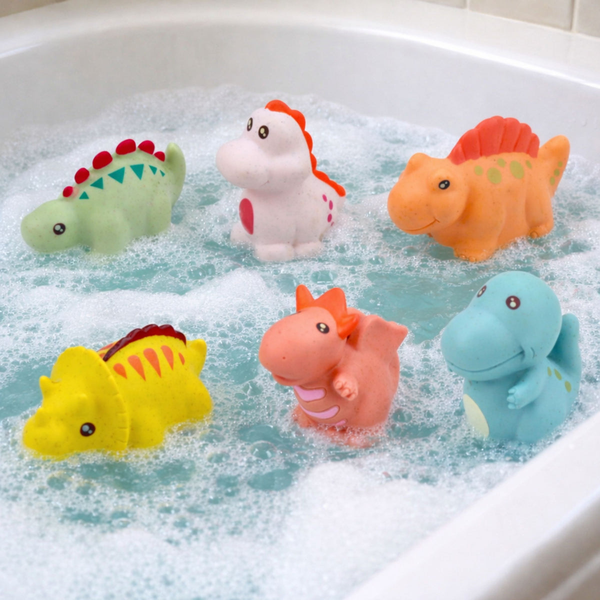 Set Of Educational Rubber Dinosaurs For Bathing Pastel Games 6 Pcs.