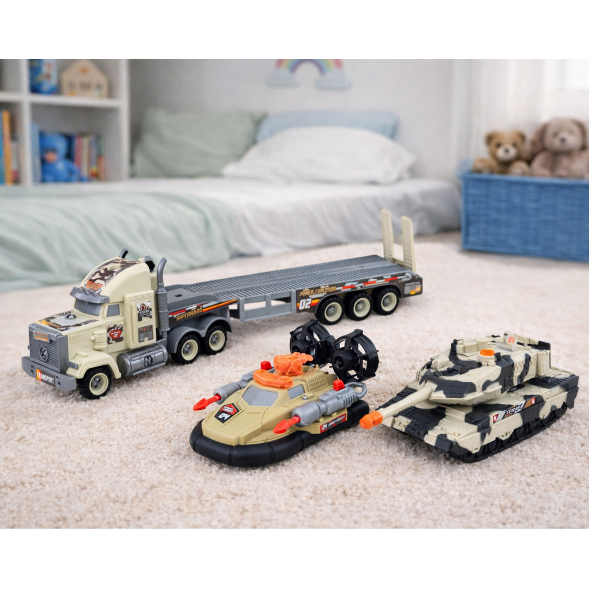Military Set Army Truck Tank Hovercraft Soldier