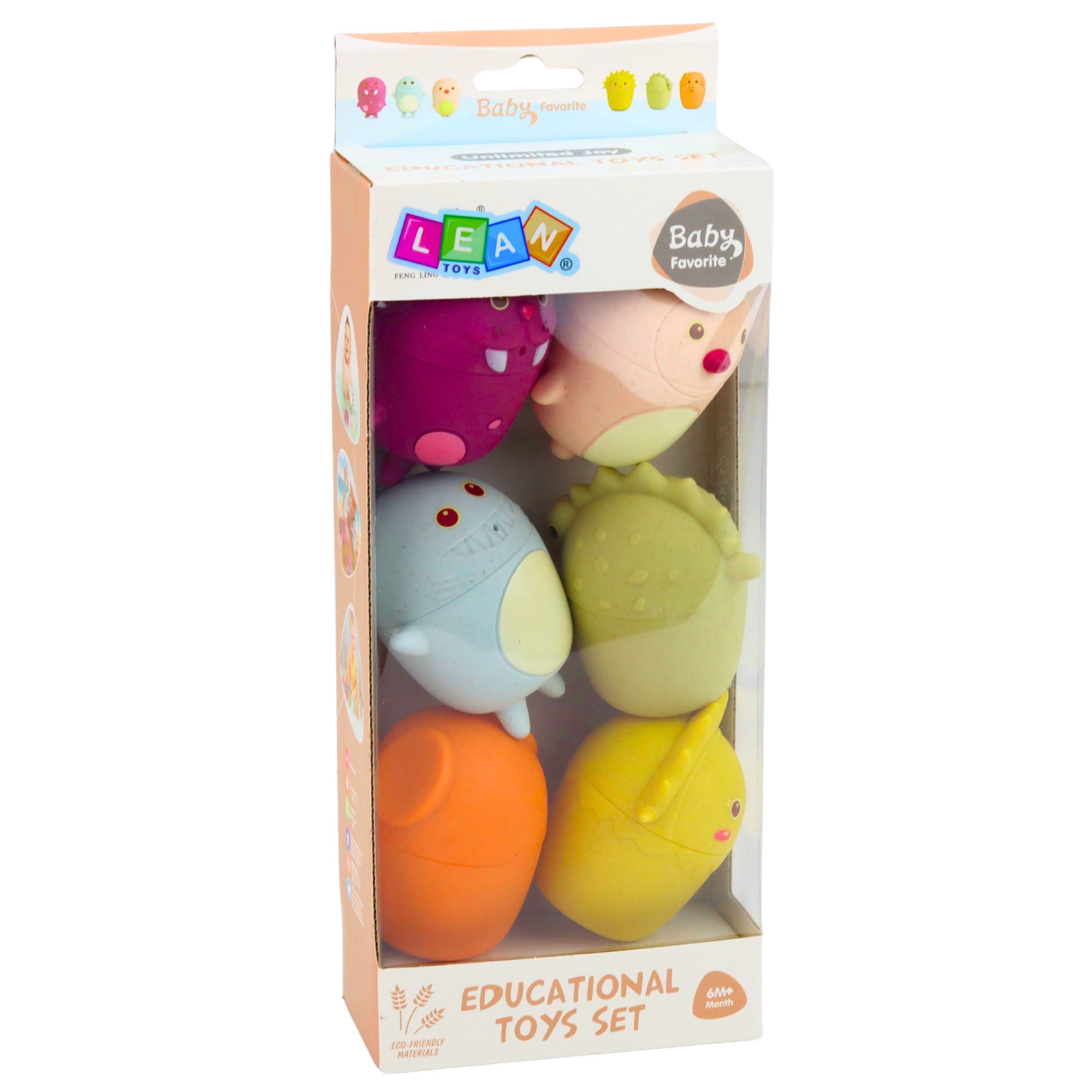 Educational Bath Toys Sensory Rubber Figures Pastel 6 Pcs.