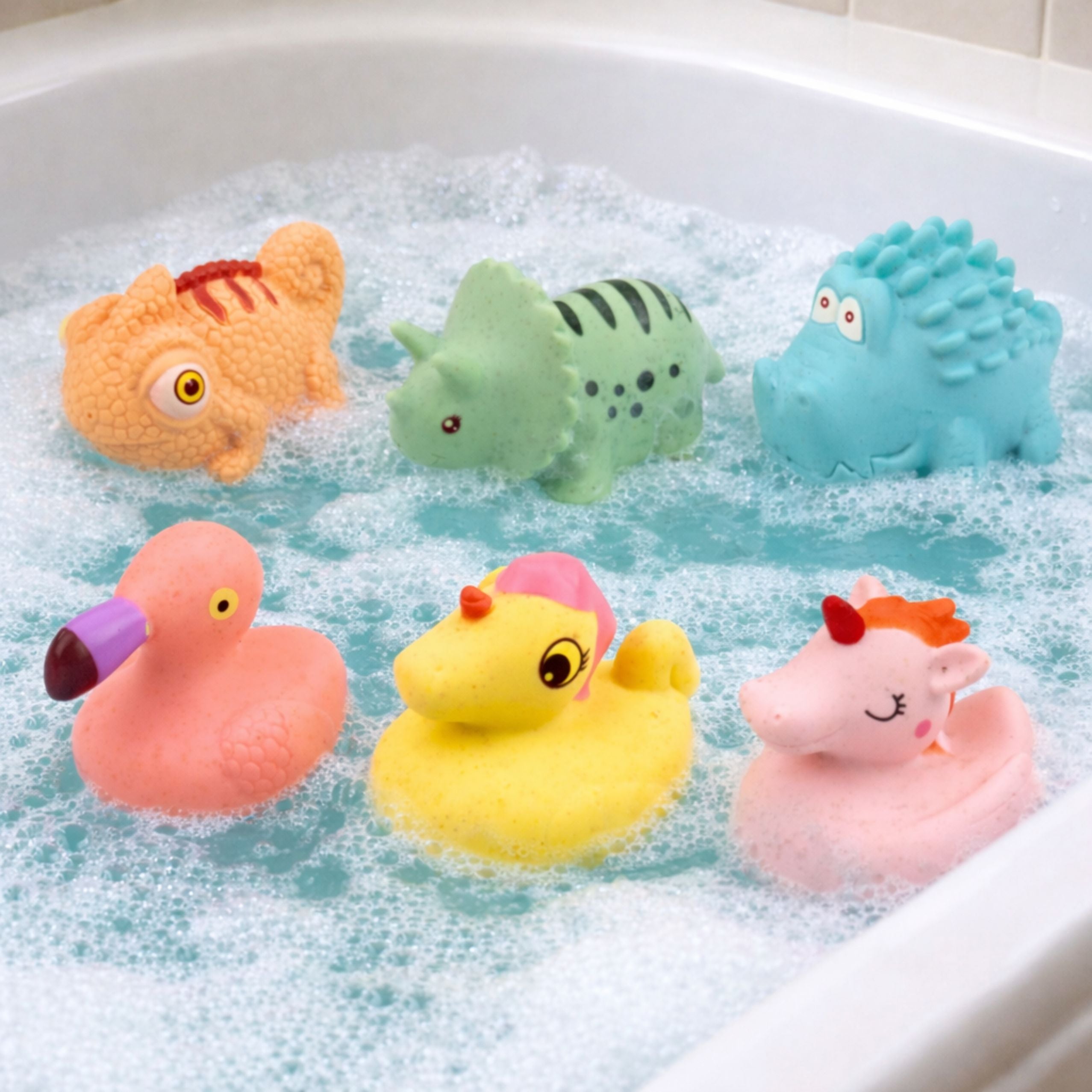 Set Of Educational Rubber Animals For Bathing Pastel Games 6 Pcs.