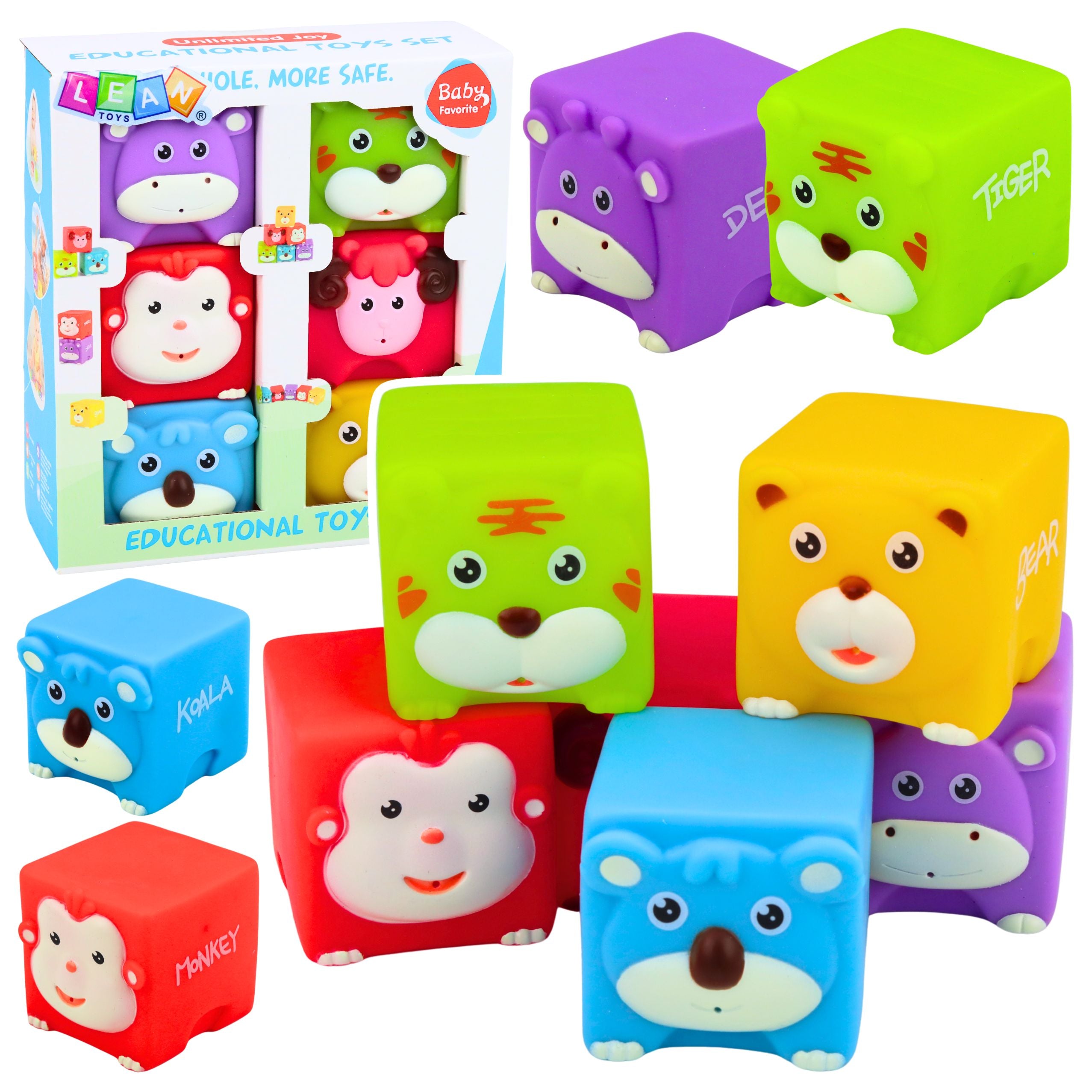 Set Of Soft Rubber Blocks Educational Animals Colorful 6 Pcs.