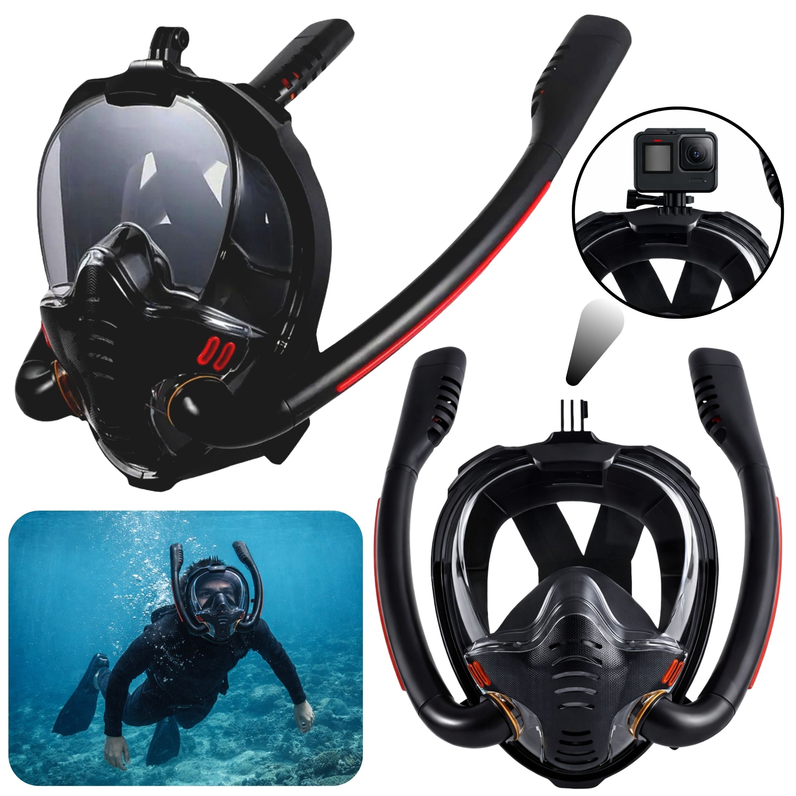 Full Face Antifog Drytop Snorkeling Diving Mask Black L/xl