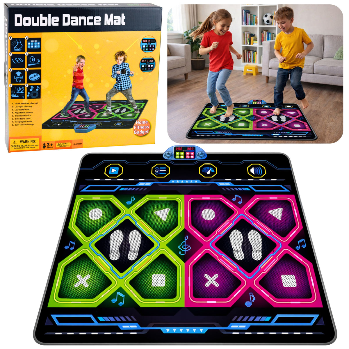 Tapis de danse Led électronique double 105 X 90 Cm