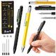 Stylos multifonctions 9 en 1, niveau à bulle, lampe de poche, tournevis, jaune, noir, 2 pièces