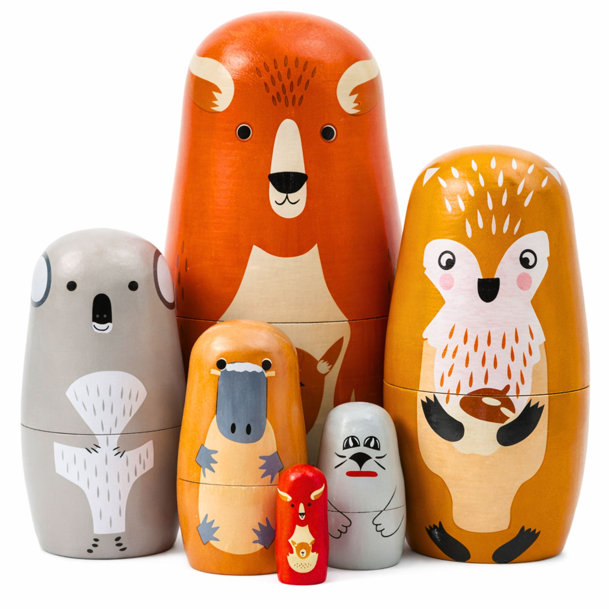 Set Of Wooden Matryoshka Dolls Puzzle Forest Animals 6 Pcs.