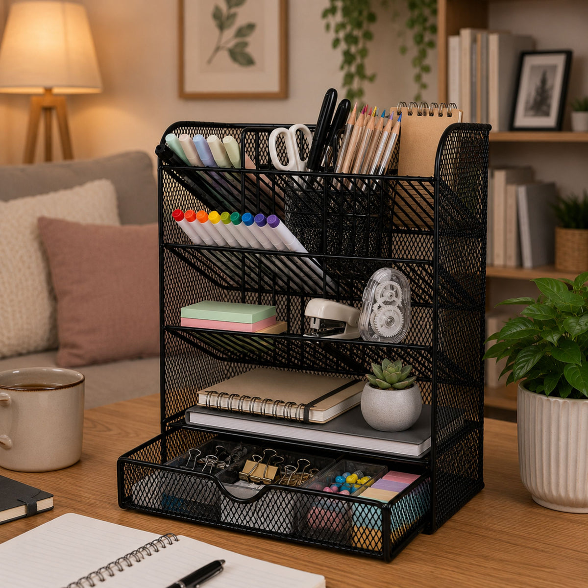 Metal Desk Organizer For Pens And Accessories Black
