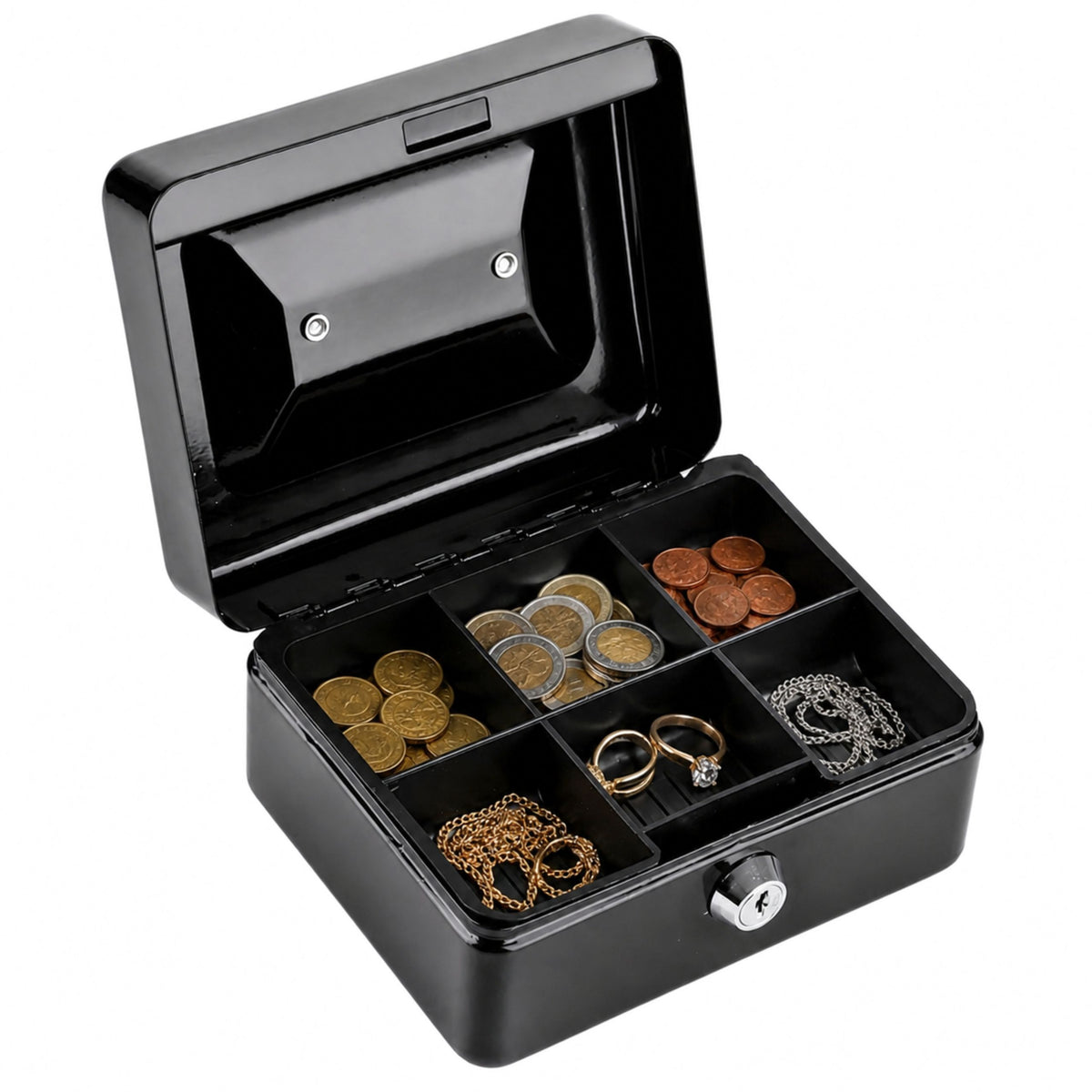 Small Metal Money Box Safe With Key Locker Black 13x10 Cm