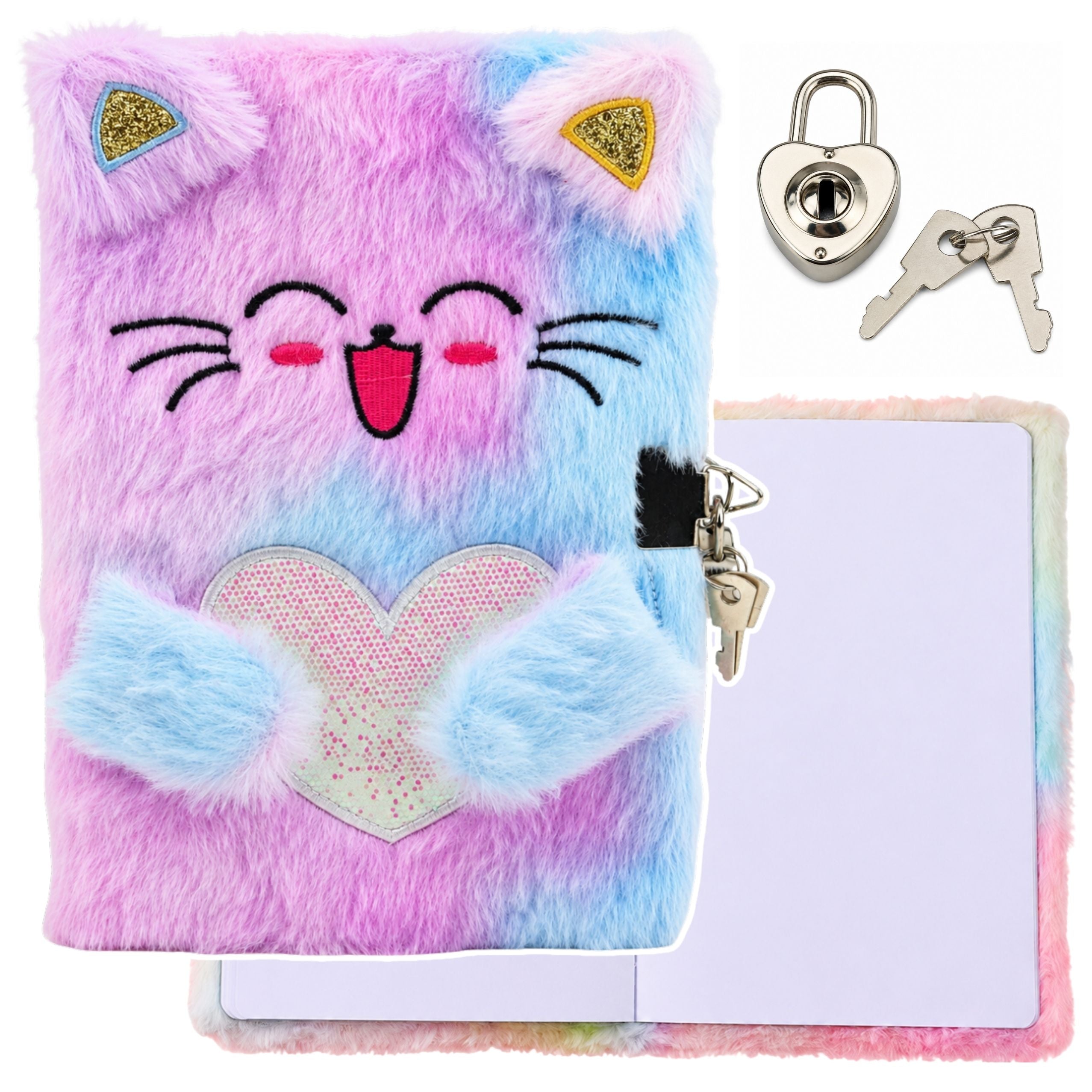 Plush Soft Notebook Diary With A Kitten Padlock Keys Blank Pages