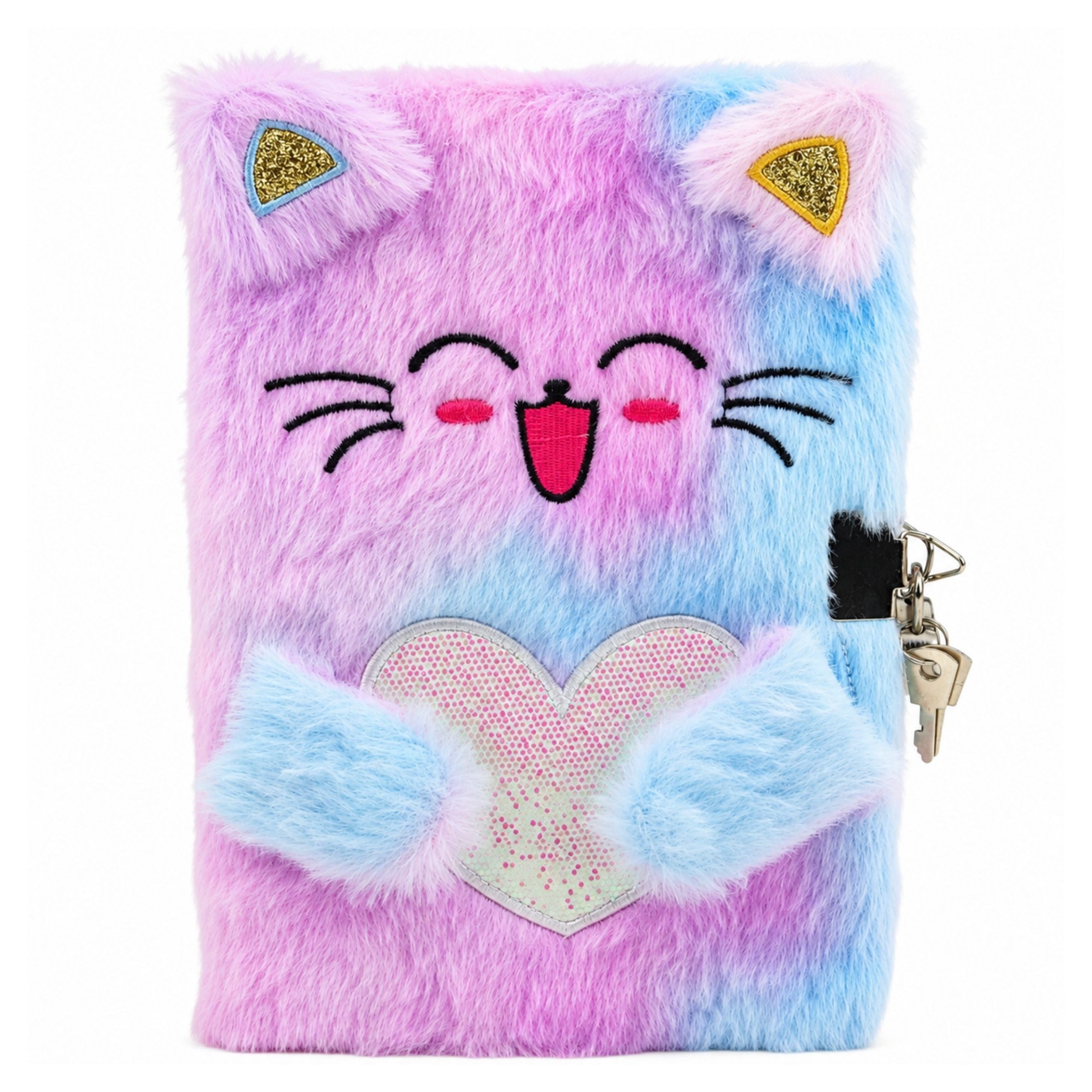 Plush Soft Notebook Diary With A Kitten Padlock Keys Blank Pages