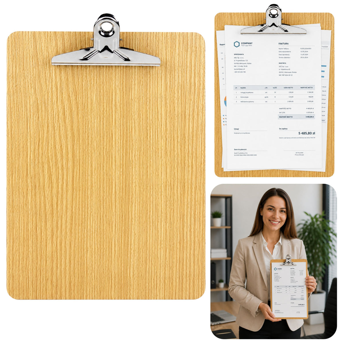 Holzschreibtafel mit Klemmbrett A4