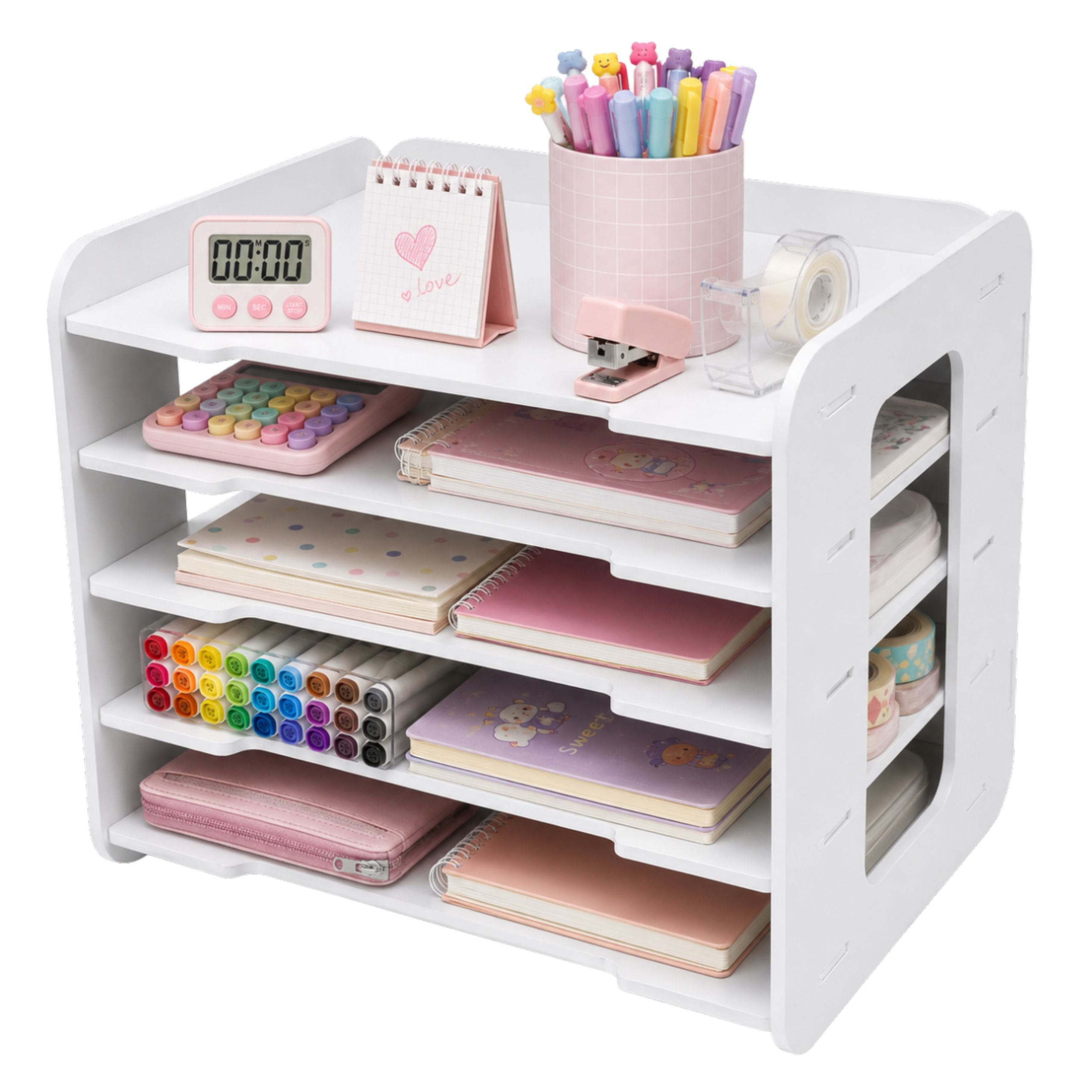 Office Organizer For Desk Wooden Shelves For A4 Documents White