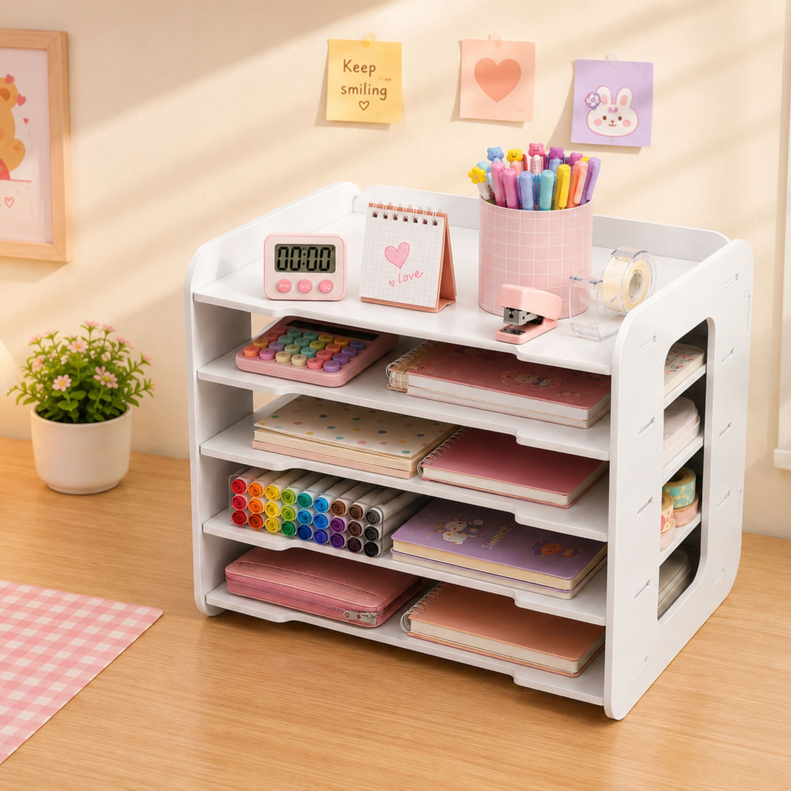 Office Organizer For Desk Wooden Shelves For A4 Documents White