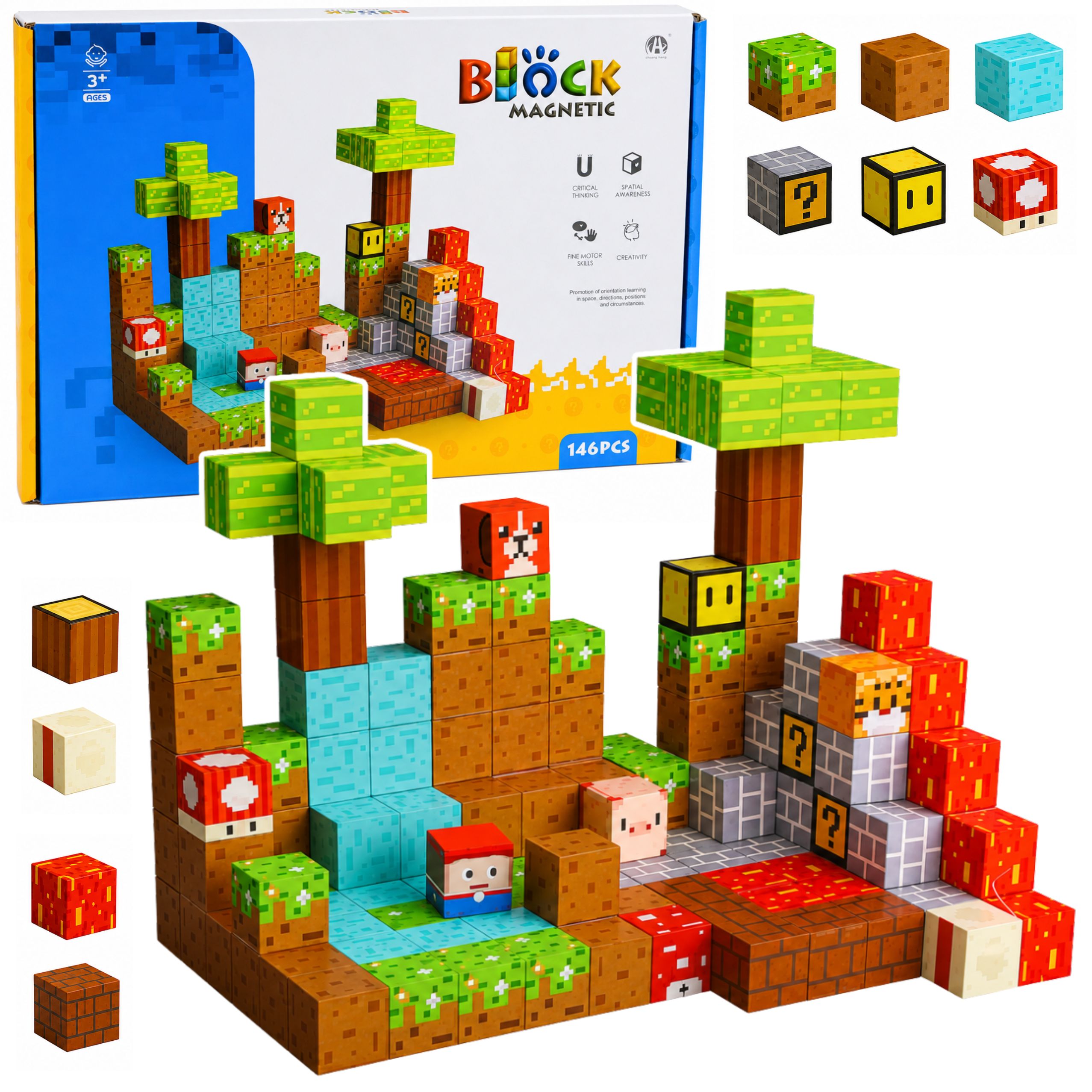 Magnetic Construction Blocks Pixel World Colored Cubes 146 Pcs.