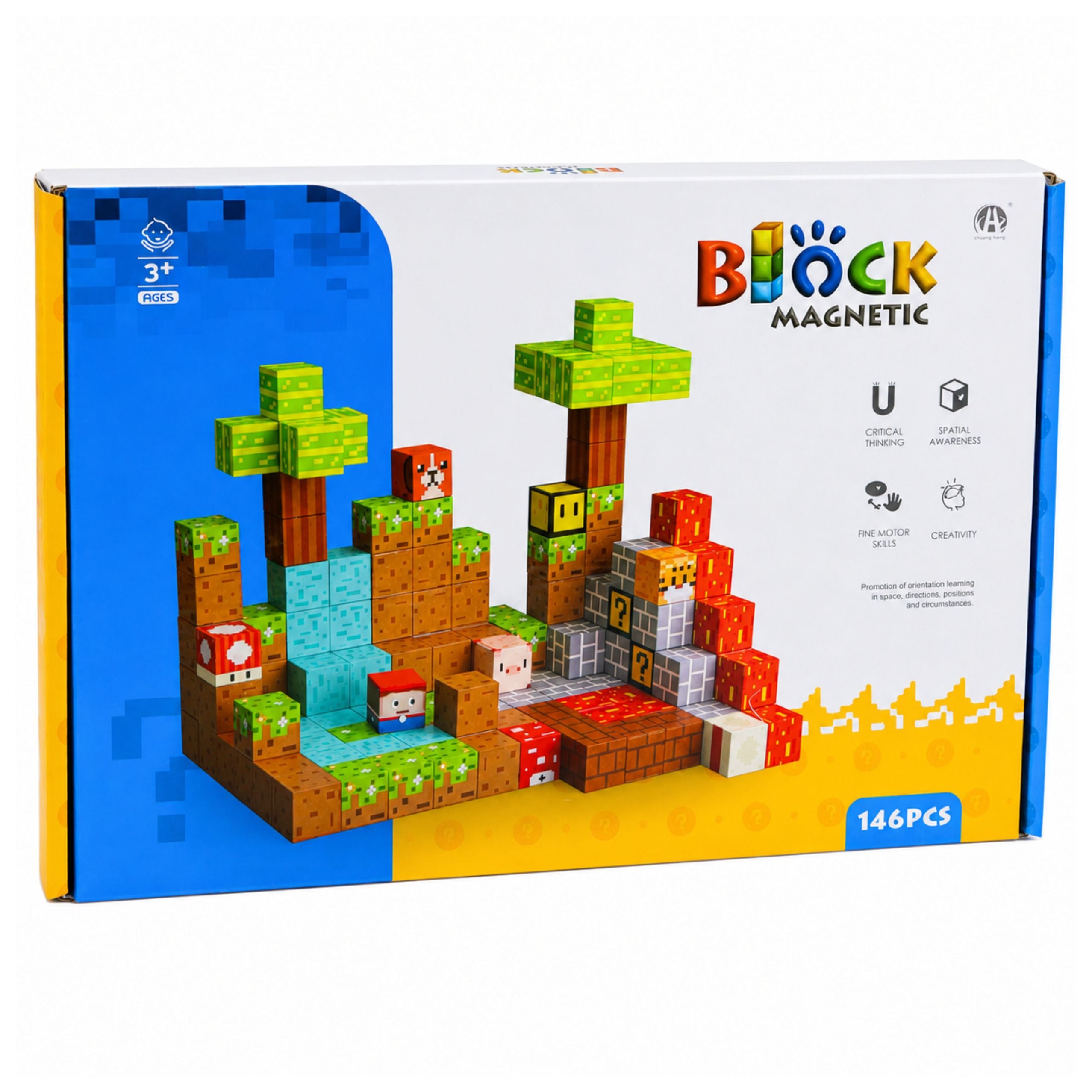 Magnetic Construction Blocks Pixel World Colored Cubes 146 Pcs.