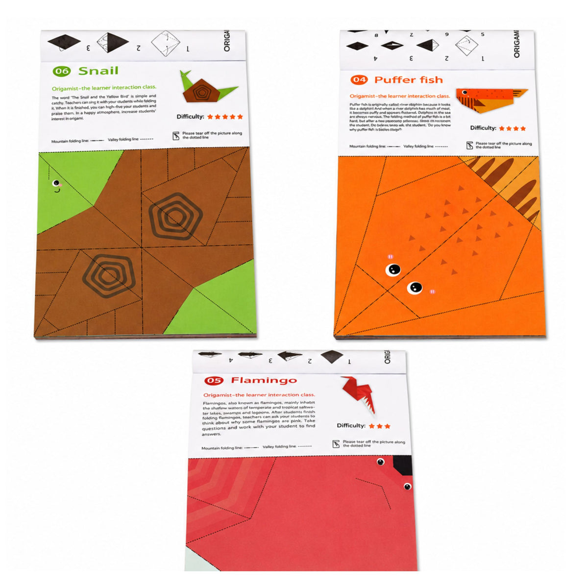 Caiet Origami Colorat Pentru Copii Animale Nivele de dificultate 30 Foi