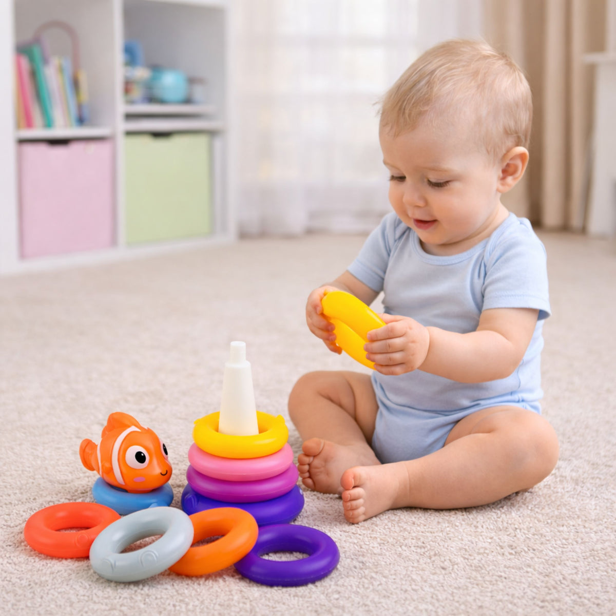 Educational Pyramid Puzzle With Colorful Circles Fish 10 Pcs.