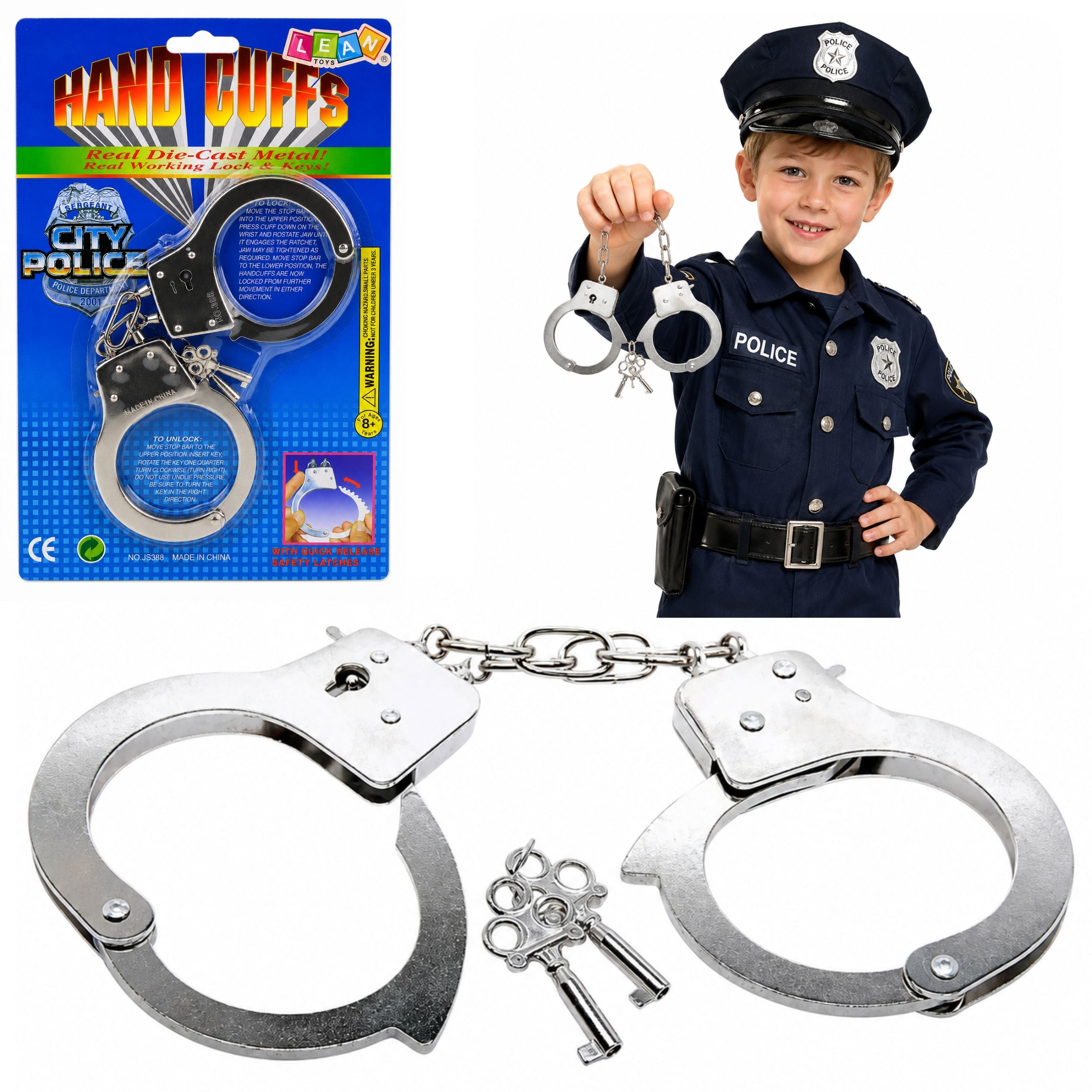 Handcuffs For A Little Policeman Metal With Keys For Children Silver