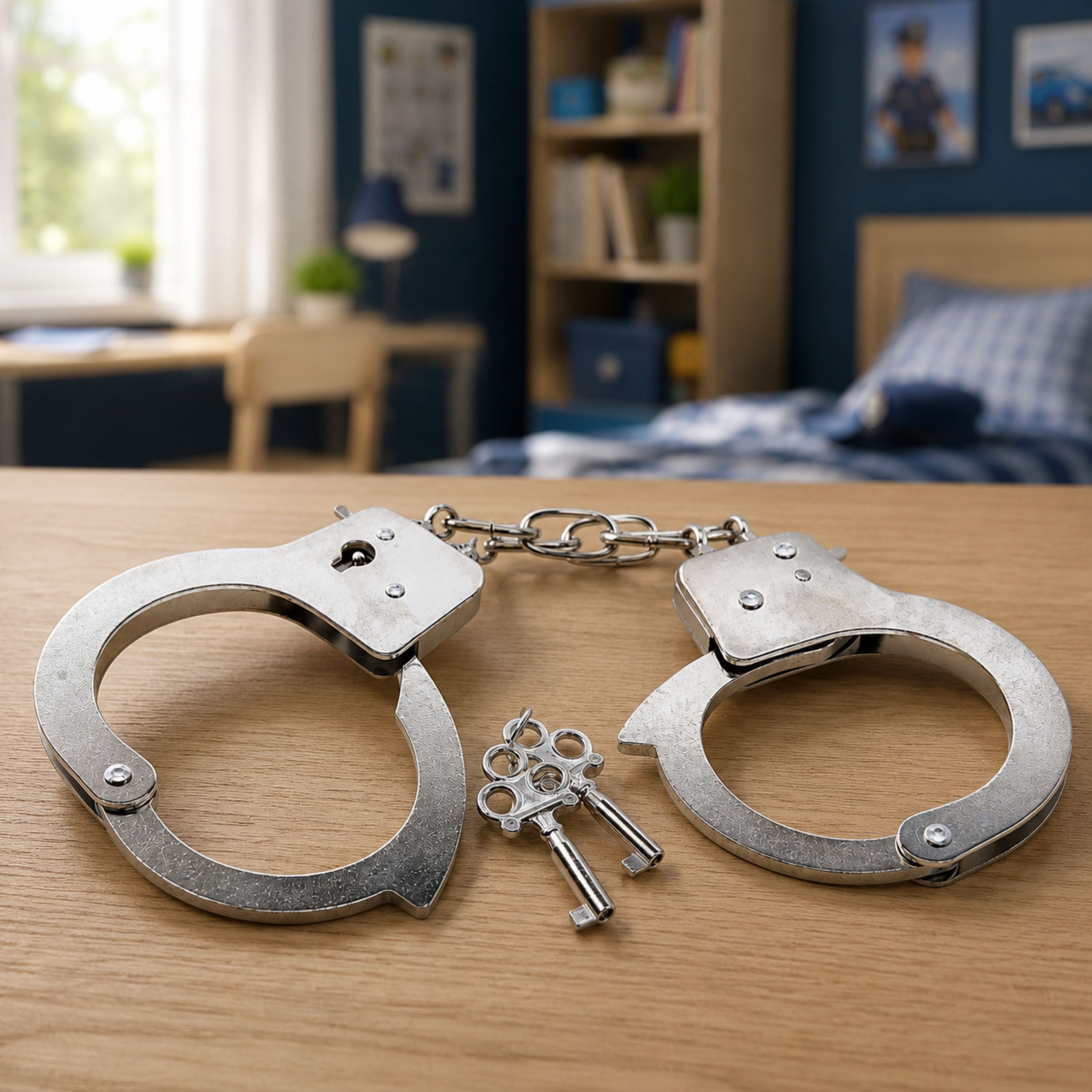 Handcuffs For A Little Policeman Metal With Keys For Children Silver