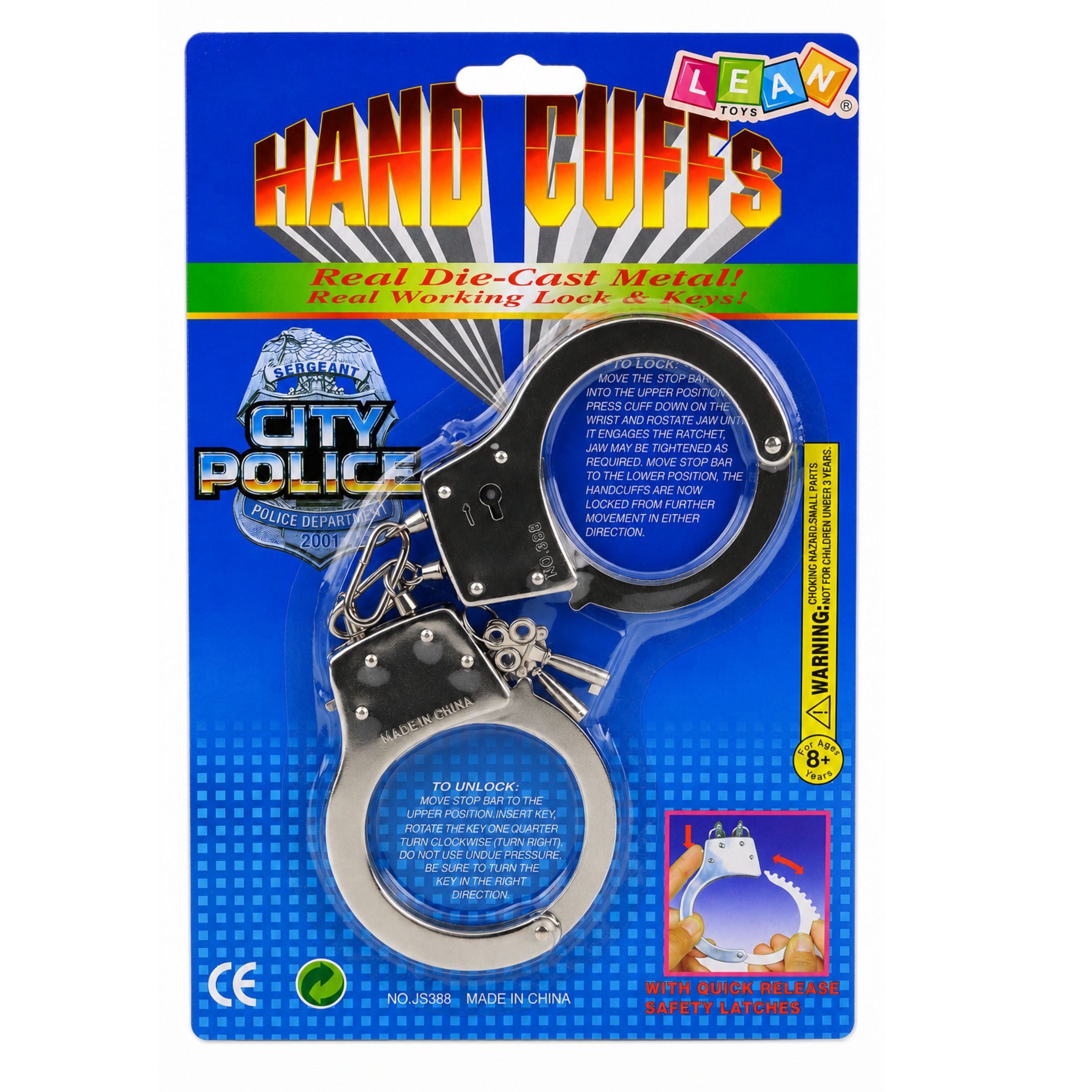 Handcuffs For A Little Policeman Metal With Keys For Children Silver