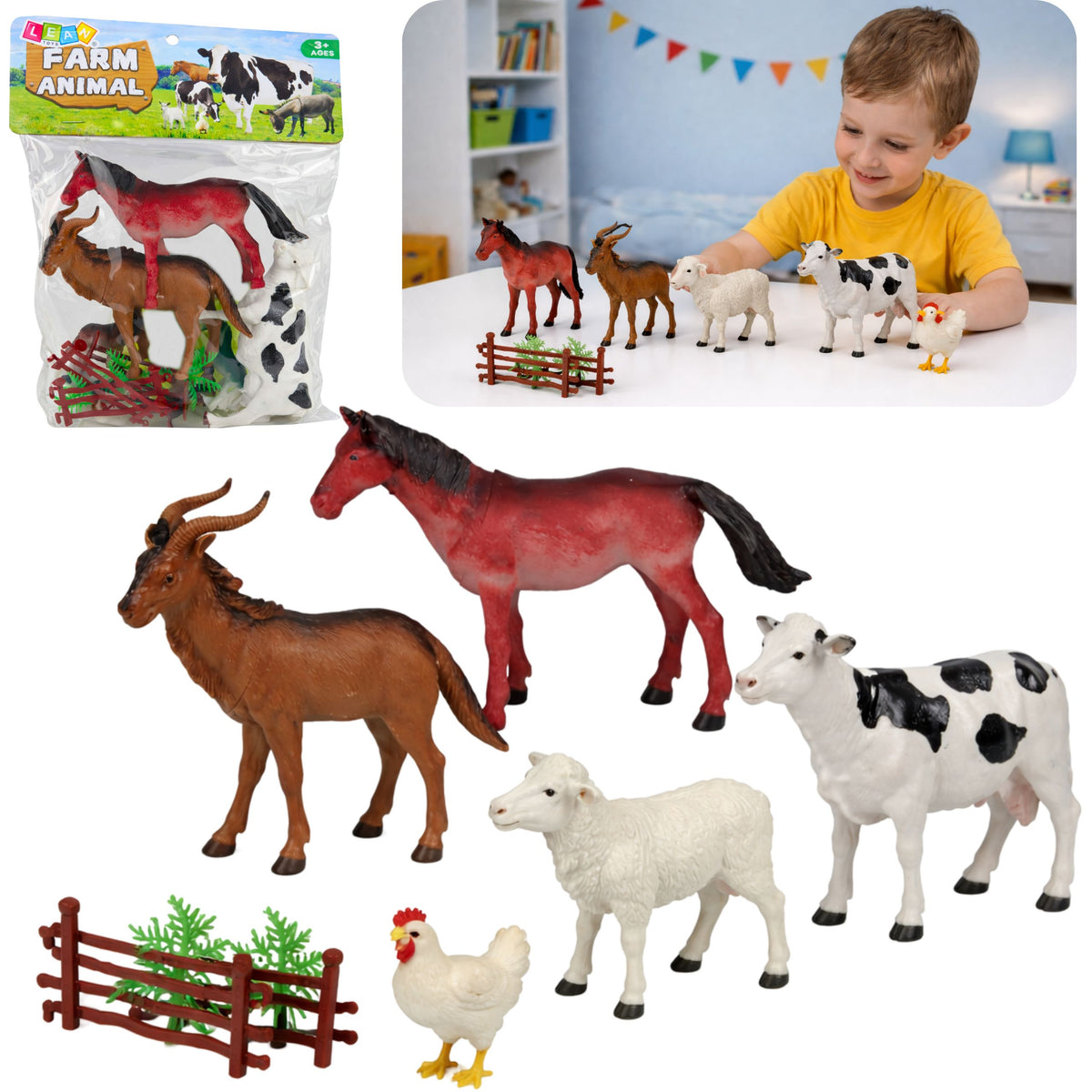 Set Of Figurines Animals Farm Trees Fence 13 Pcs.