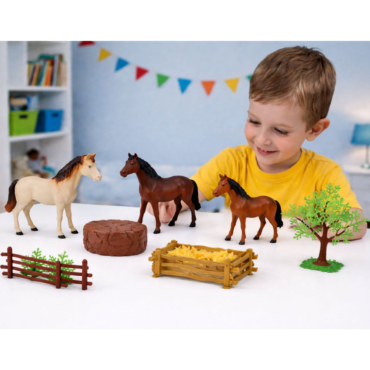 Tacar Fíoracha Ainmhithe Capaill Feirme Crainn Mhóra Beaga Fál 23 Pcs.