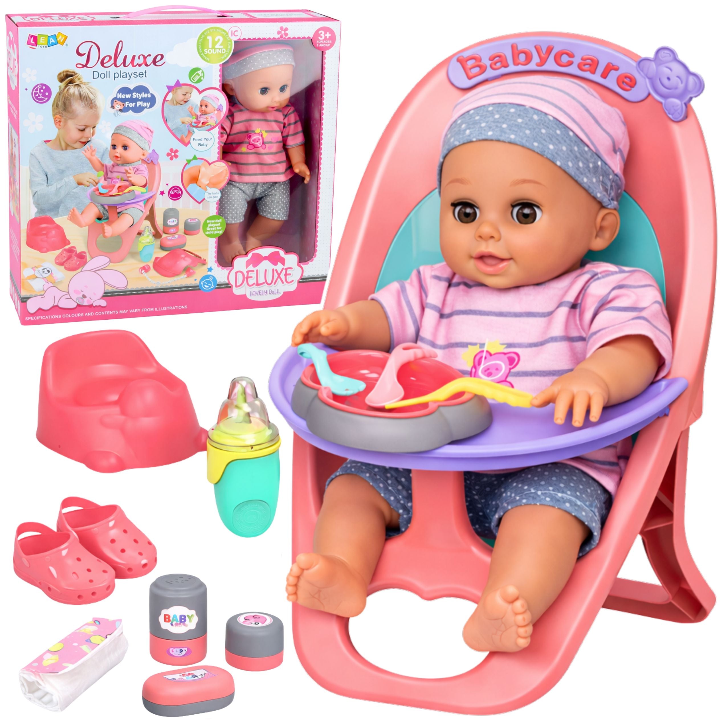 Baby Doll Peeing Babbles Cries Speaks 12 Sounds Accessories Chair