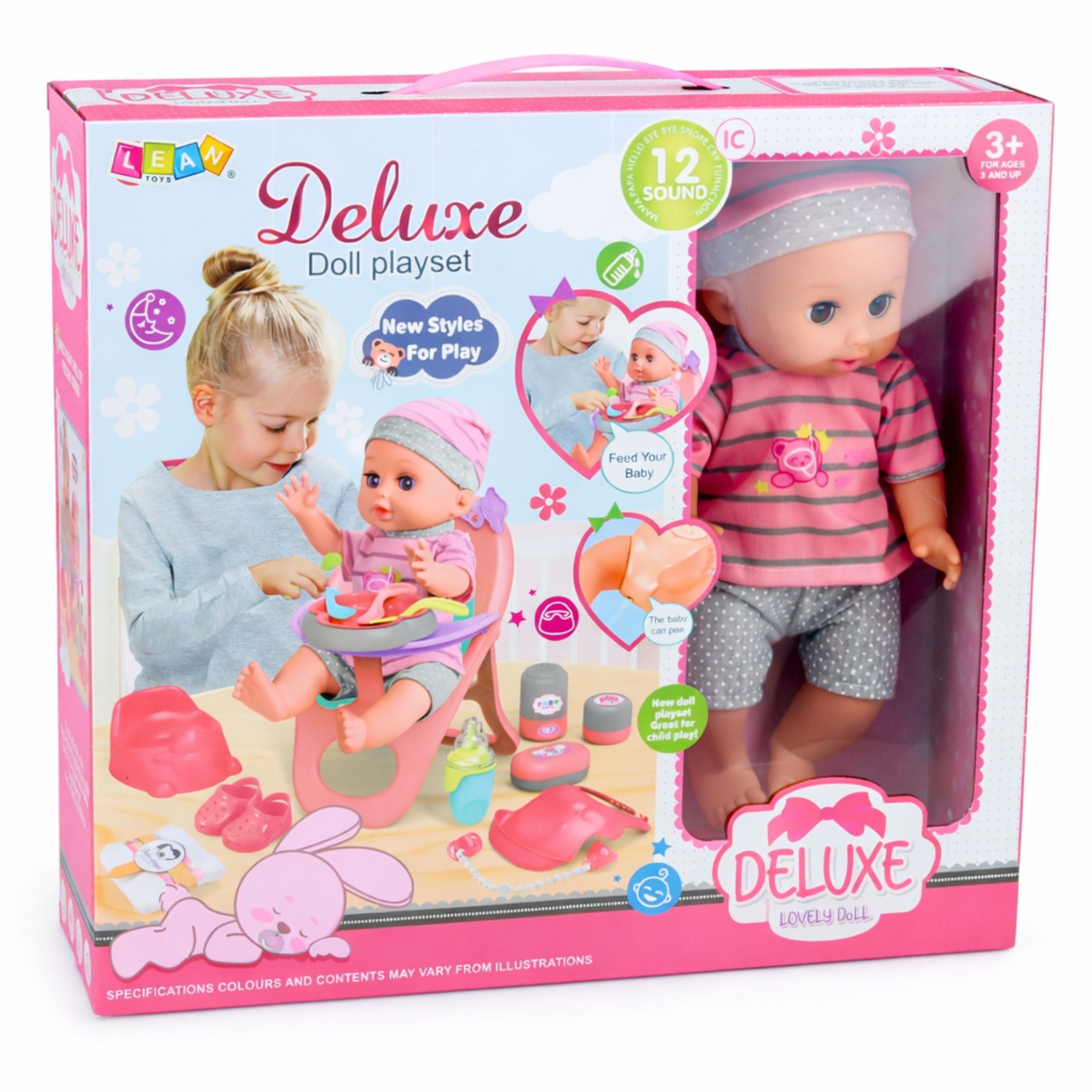 Baby Doll Peeing Babbles Cries Speaks 12 Sounds Accessories Chair
