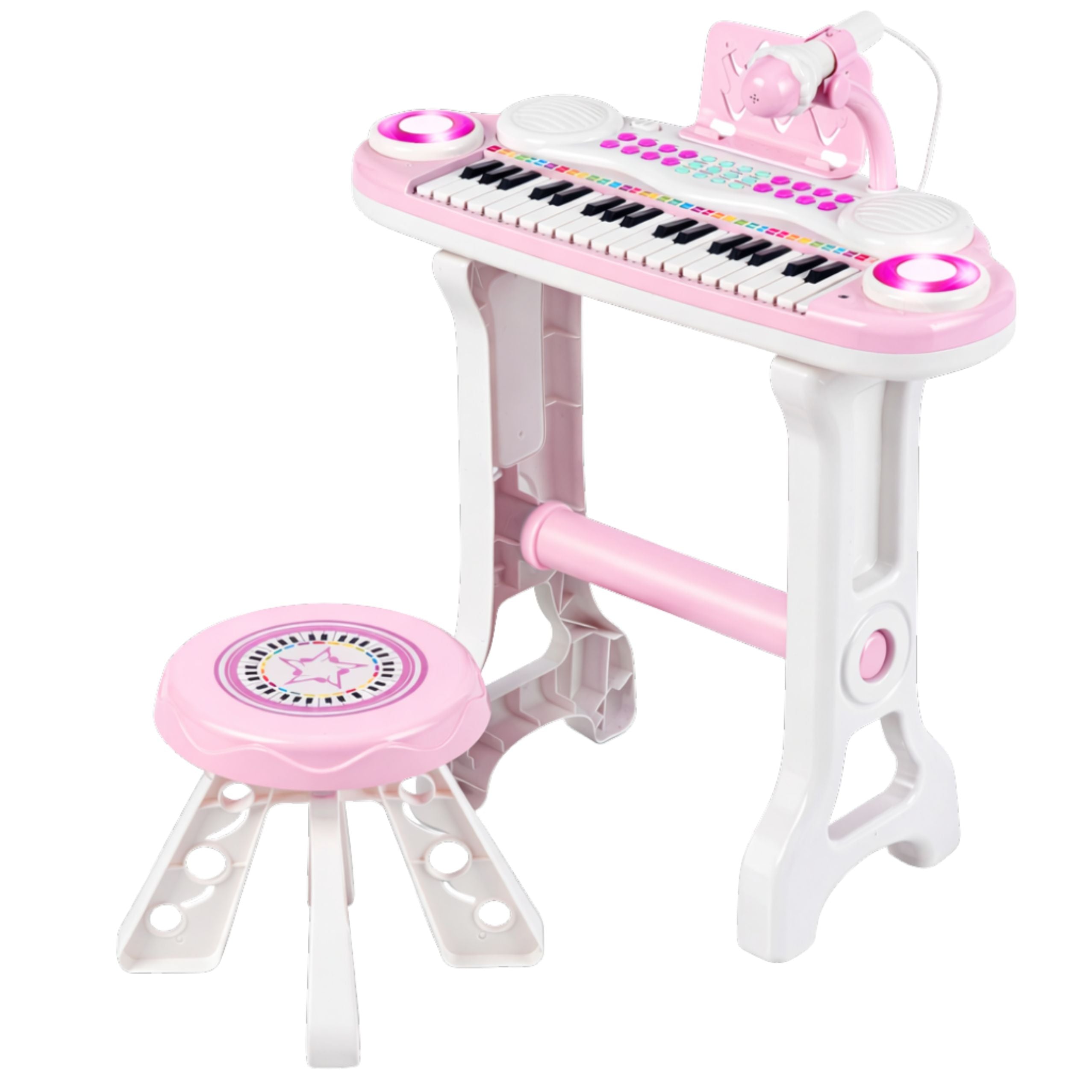 Electronic Piano Organ For Children Stool Microphone Mp3 Pink