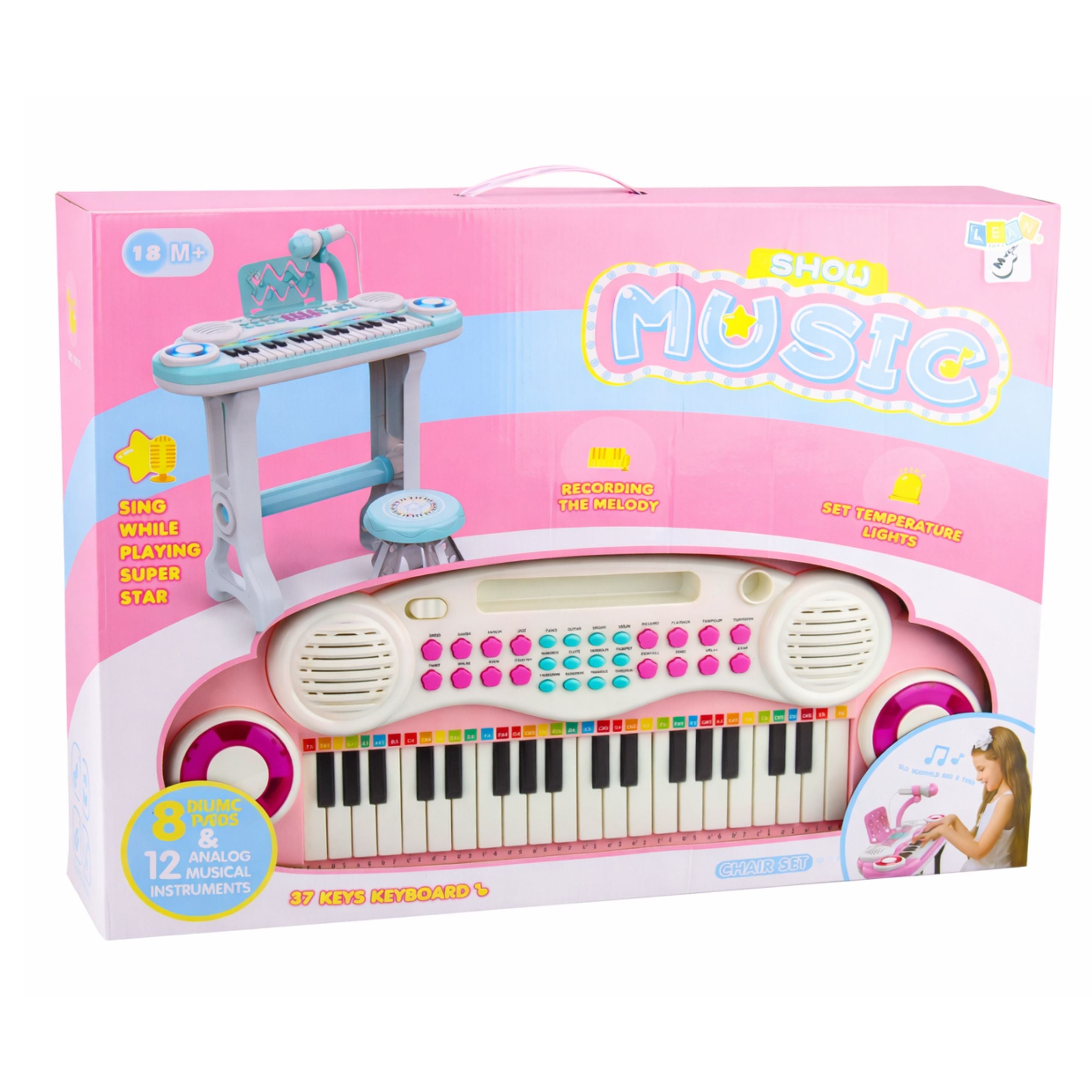 Electronic Piano Organ For Children Stool Microphone Mp3 Pink