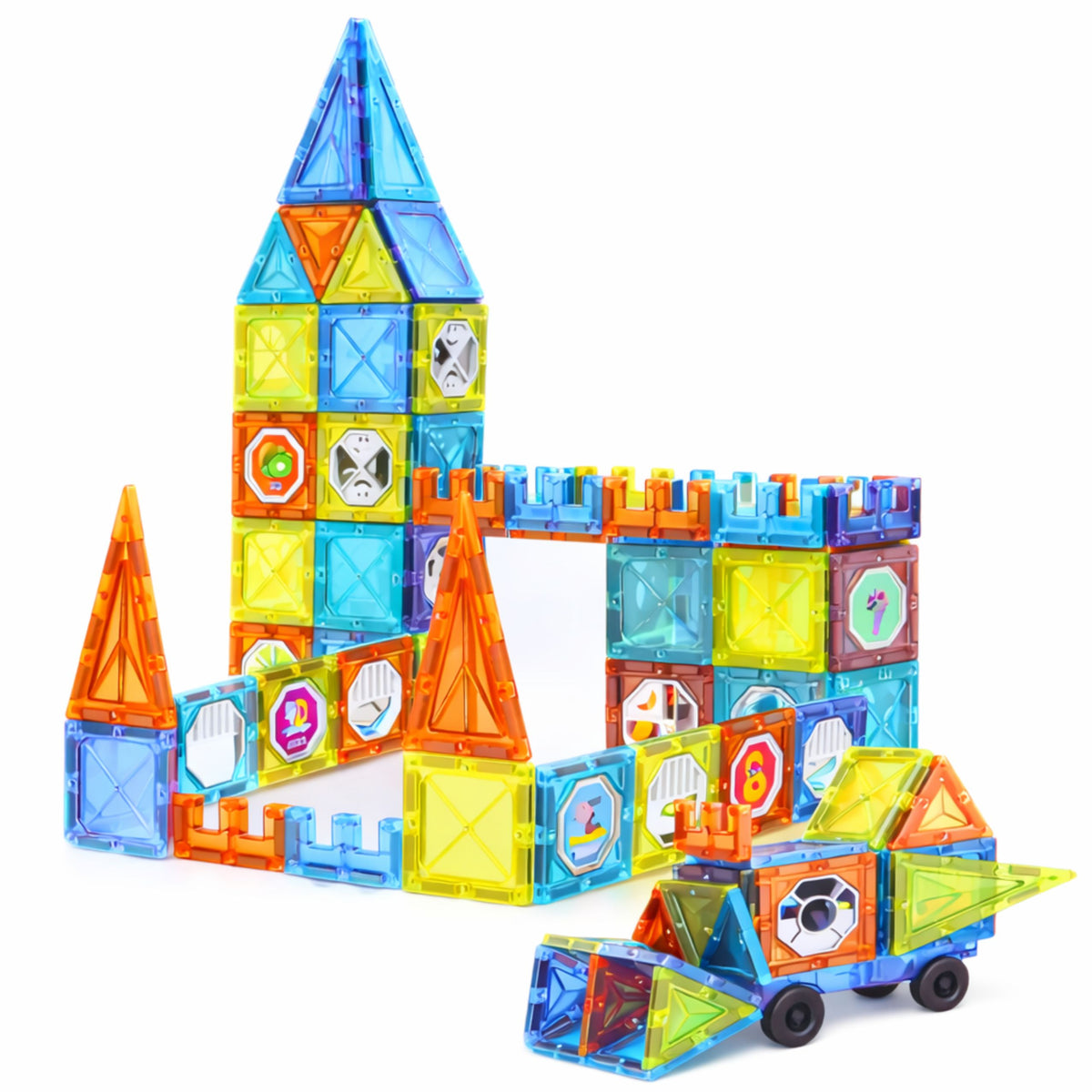 Magnetic Educational Blocks Windows With 3d Vehicle Stickers 138 Pcs.