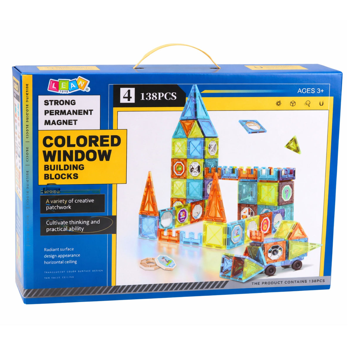 Magnetic Educational Blocks Windows With 3d Vehicle Stickers 138 Pcs.