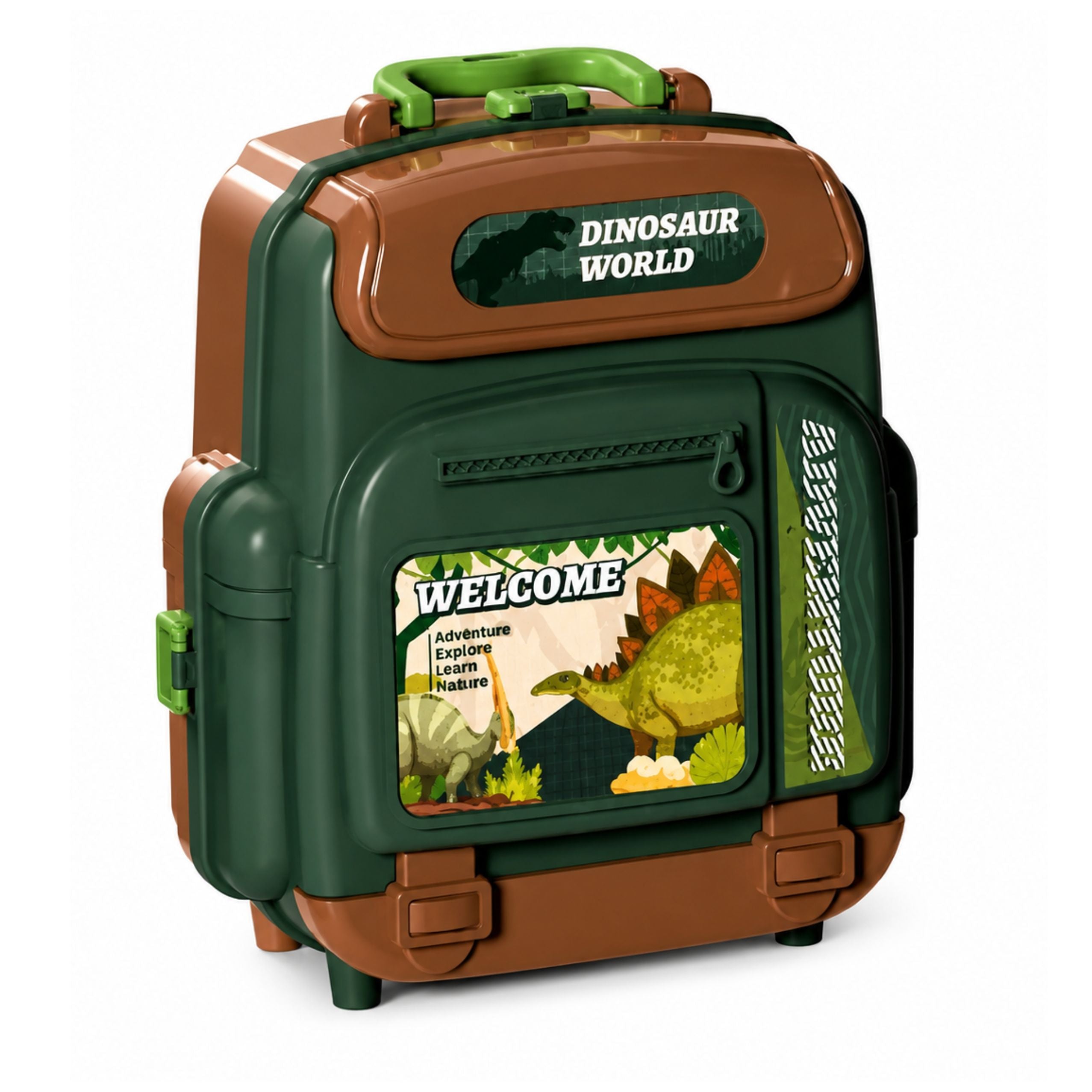 Set Of Dinosaurs In A Backpack Suitcase Figures Educational Cards Accessories 30 Pcs.