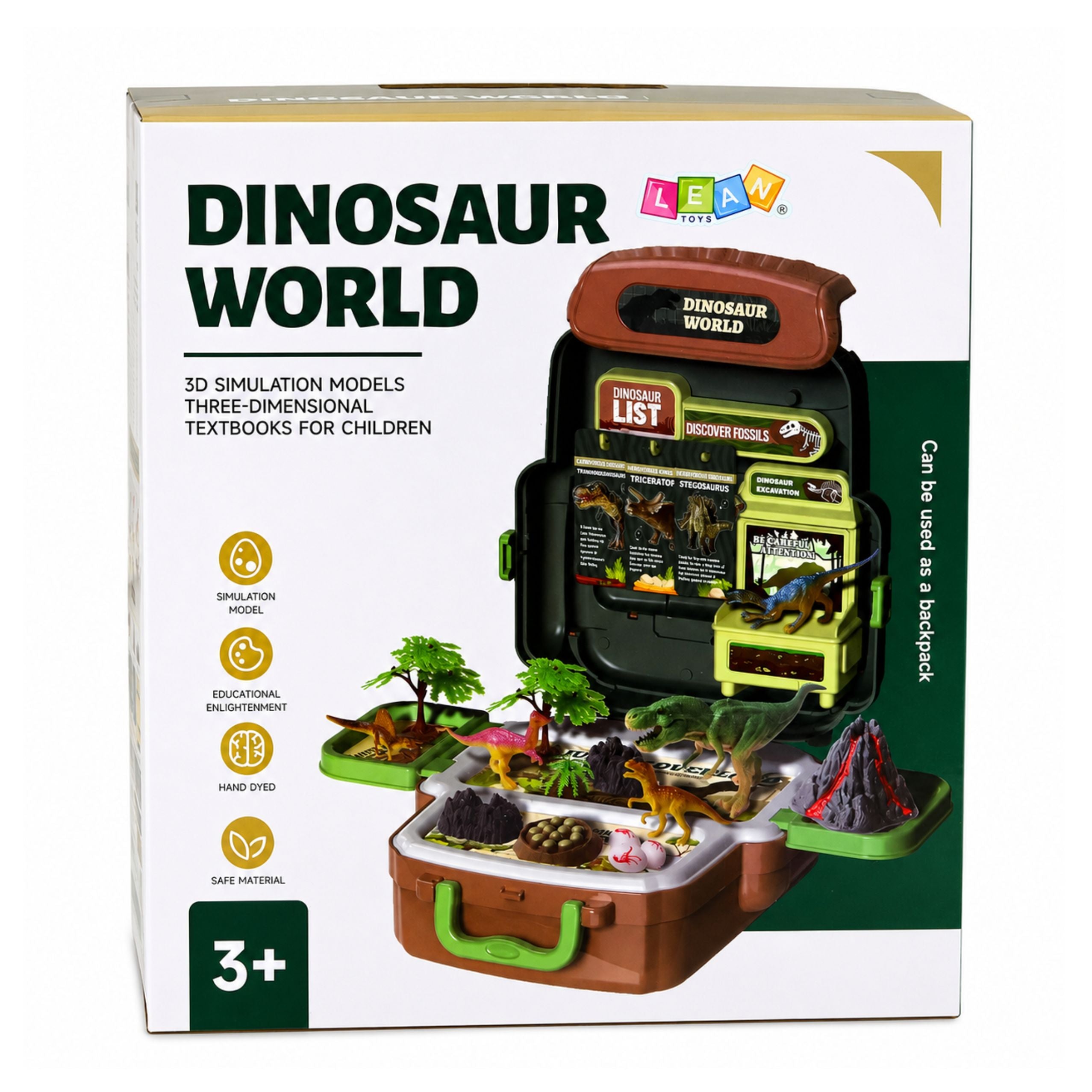 Set Of Dinosaurs In A Backpack Suitcase Figures Educational Cards Accessories 30 Pcs.