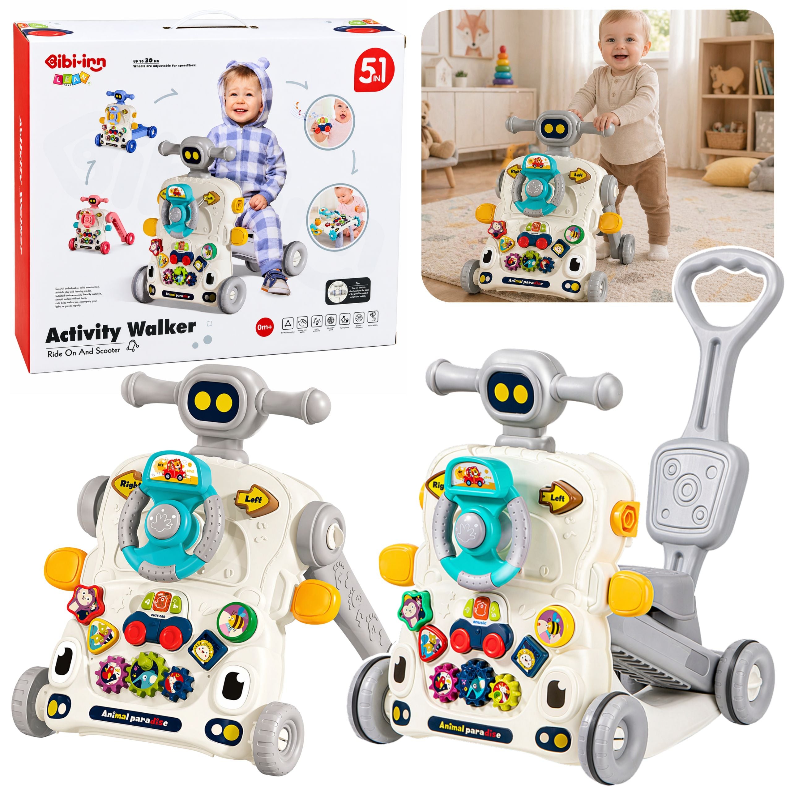 Interactive Educational Bike Pusher Table Scooter 5 In 1 Gray
