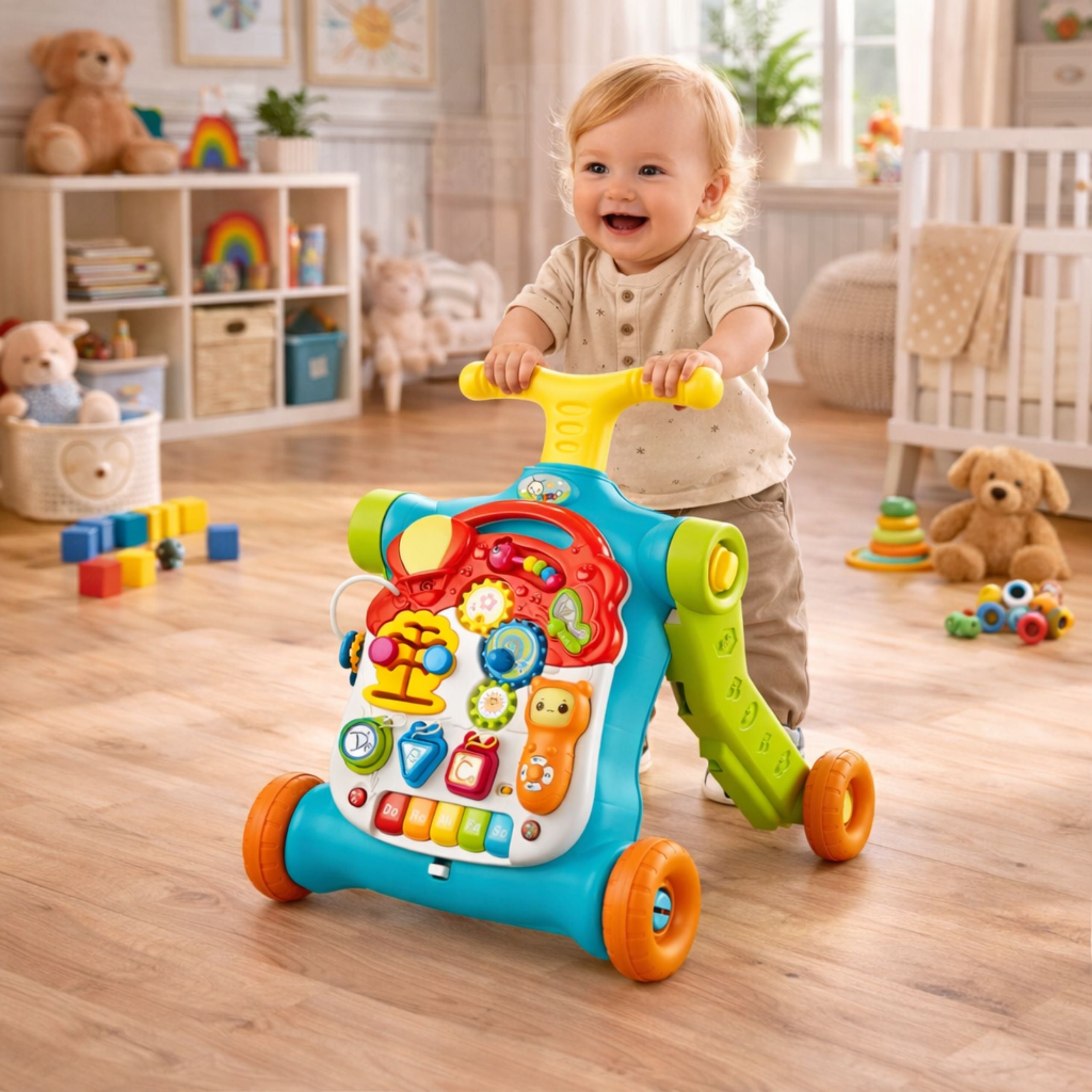 Walker Pusher Scooter Educational Table Interactive Panel 5 In 1 Colorful
