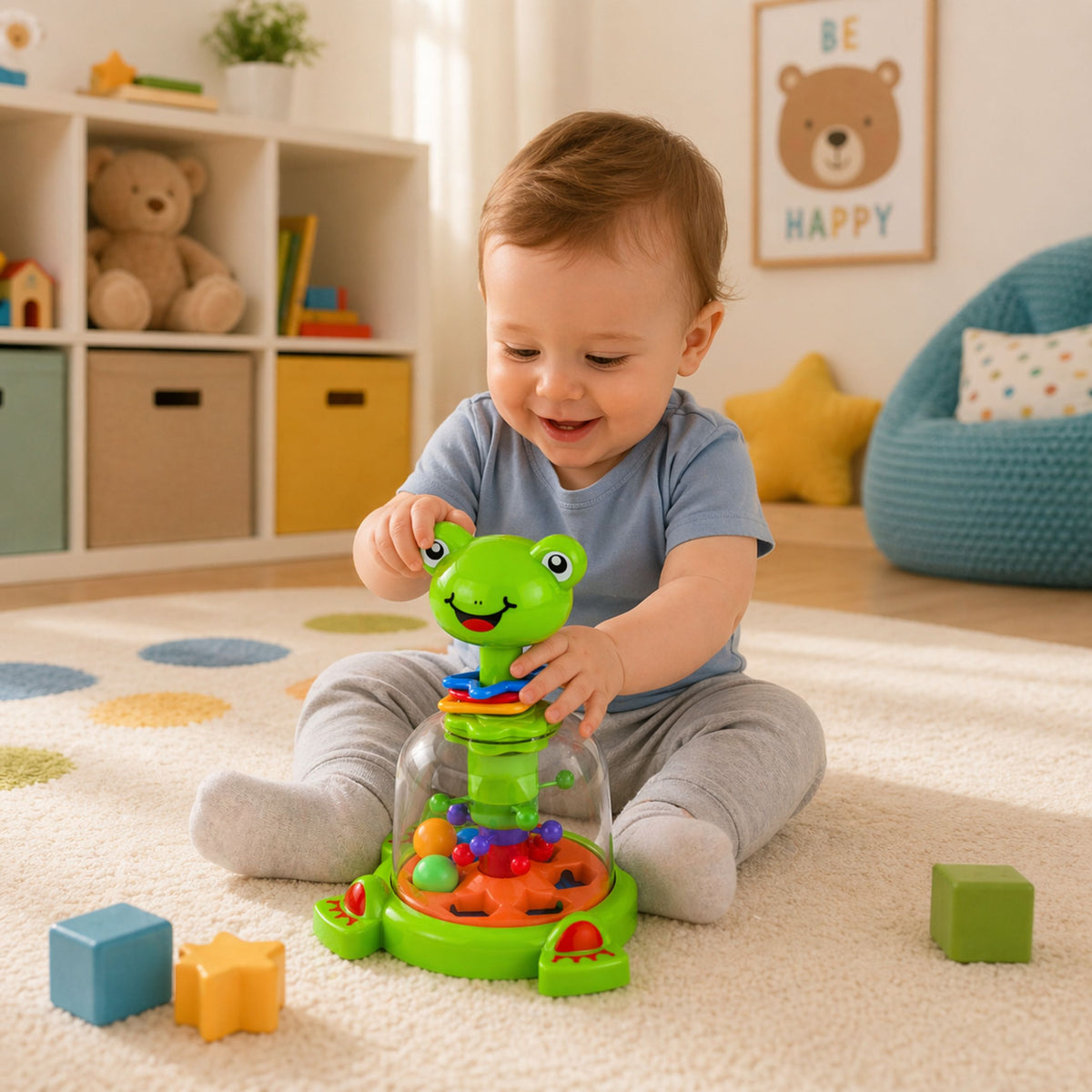 Spinner interactivo de rana con bolas giratorias para bebés