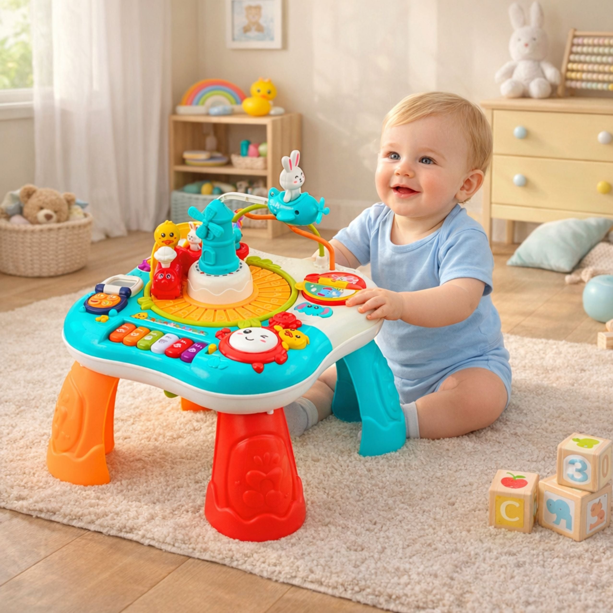 Educational Table Interactive Music Panel Piano 2 In 1 Turquoise