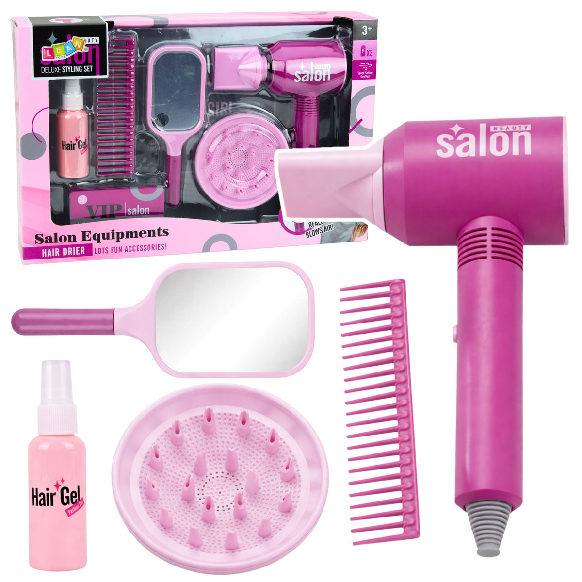 Kinder-Friseursalon-Set, Haartrockner, Spiegel, Kamm, Zubehör