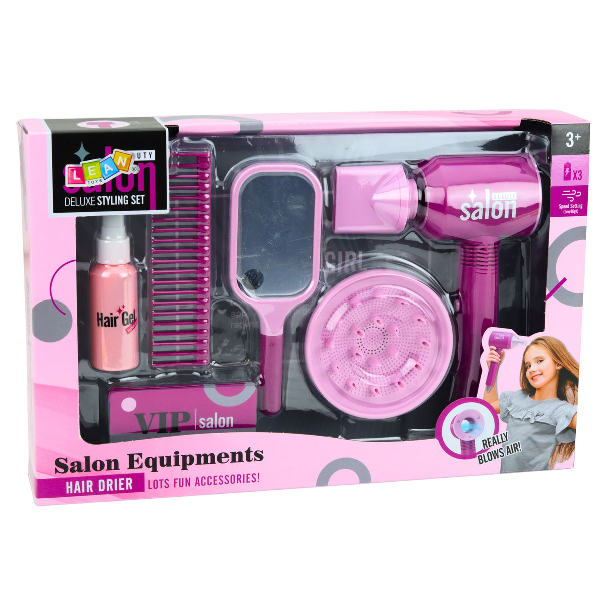 Kinder-Friseursalon-Set, Haartrockner, Spiegel, Kamm, Zubehör