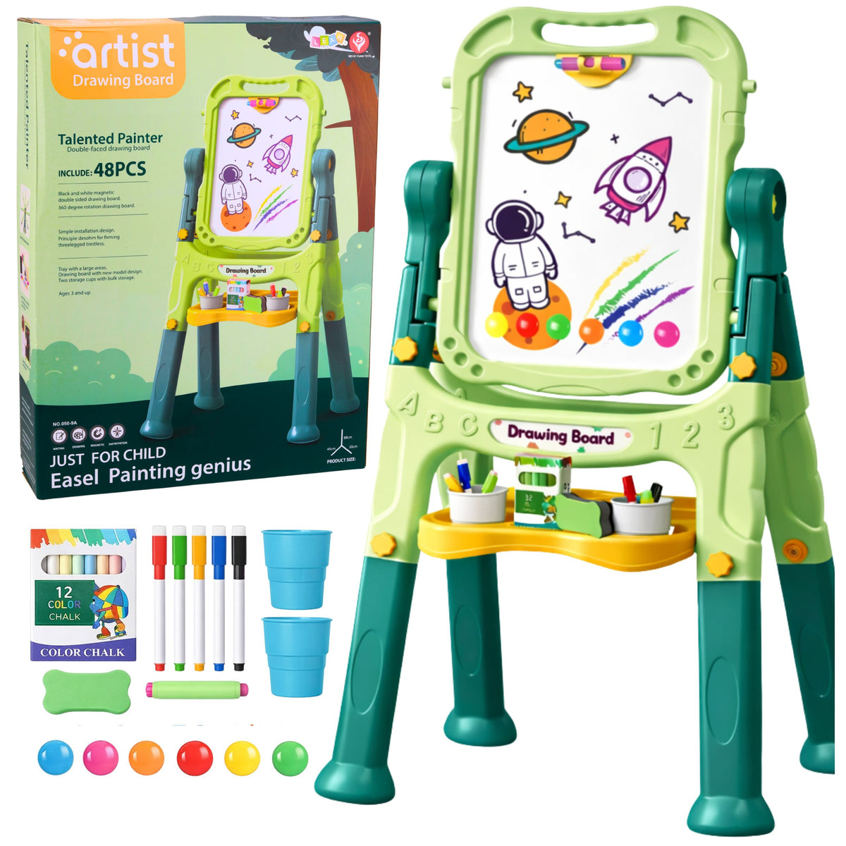 Double-sided Magnetic Dry-erase Chalk Board With Magnets And Chalks 48 pcs.