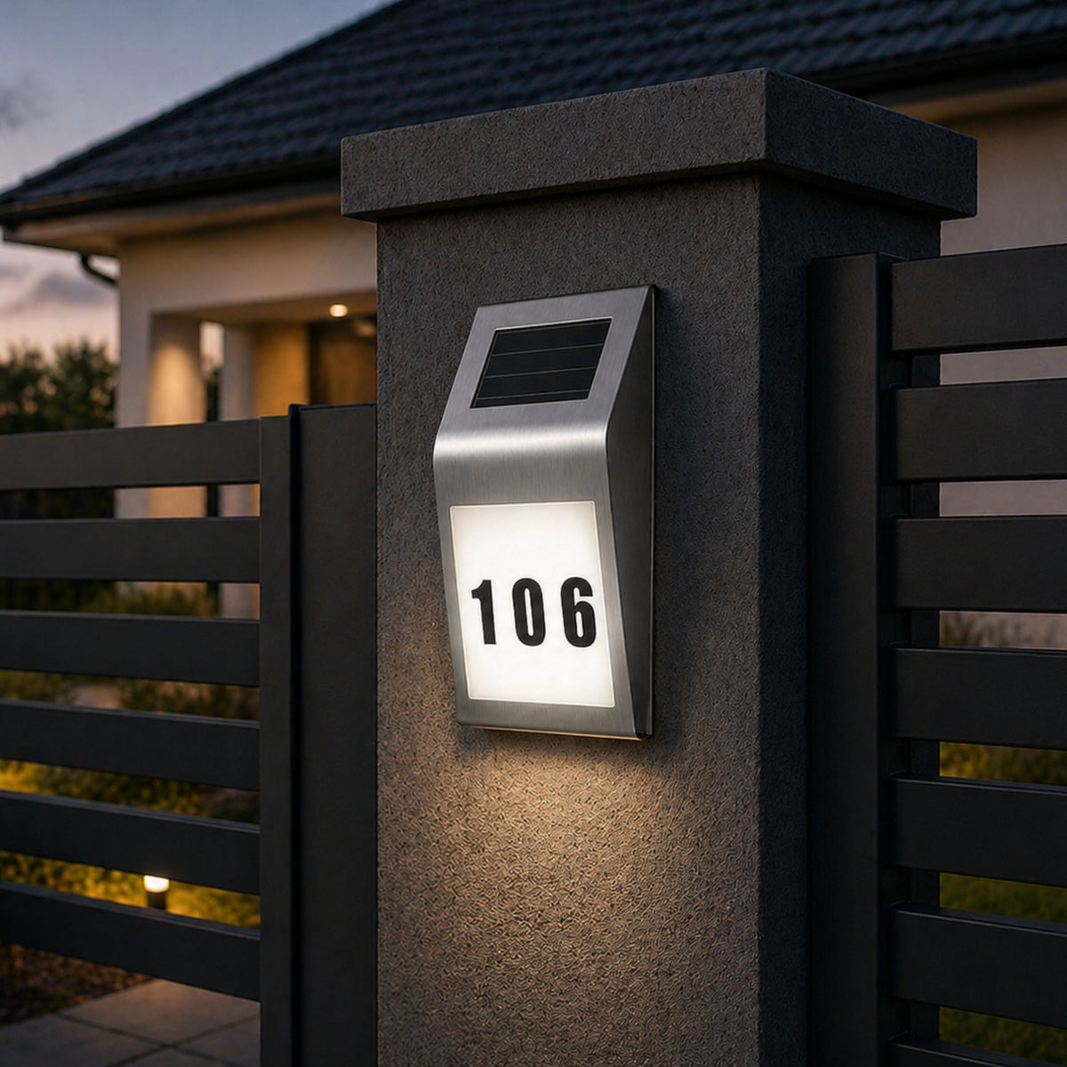 Solar Led Wall Lamp With House Number Illuminated Stainless Steel