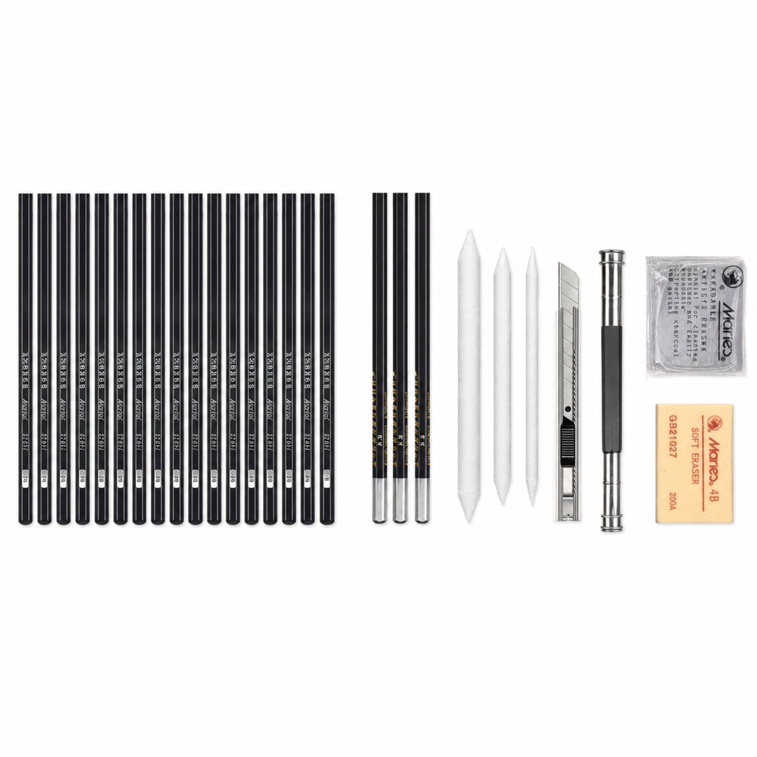Professional Sketching Set Drawing Pencils Accessories Case 31 Pcs.