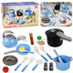 Ensemble d'ustensiles de cuisine, casseroles, poêle, bouilloire, accessoires bleu, 32 pièces.