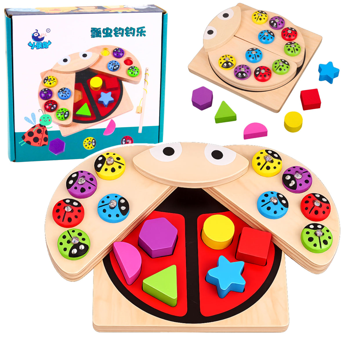 Wooden Ladybug Catching Game Pedagogiskt pussel Ladybug Sorter